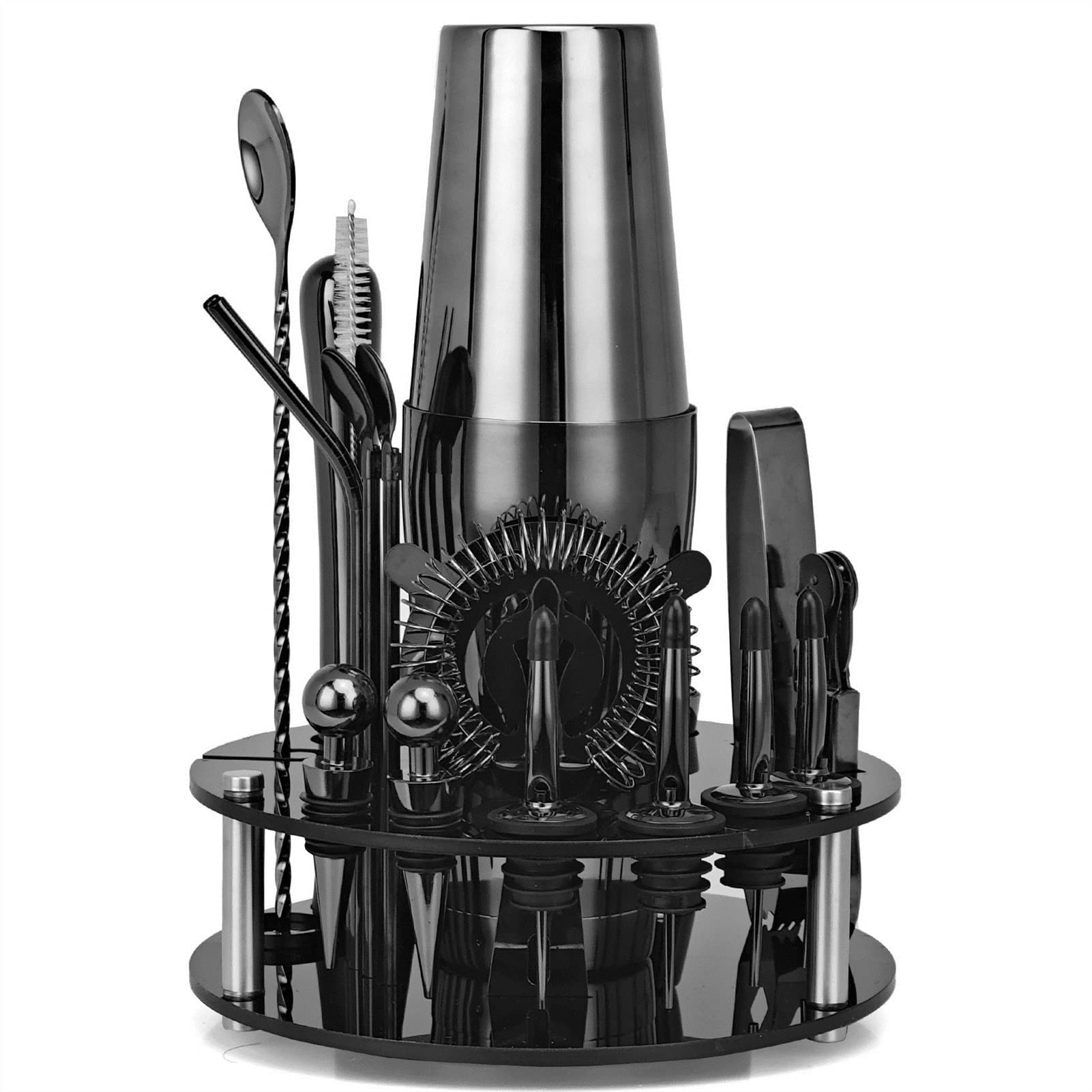 Premium 20-Piece Rose Gold Bartender Kit with Swivel Stand - Professional Cocktail Mixing Set for Home Bars, Parties & Entertaining - Includes Martini Shaker, Bar Tools & Accessories (Black)