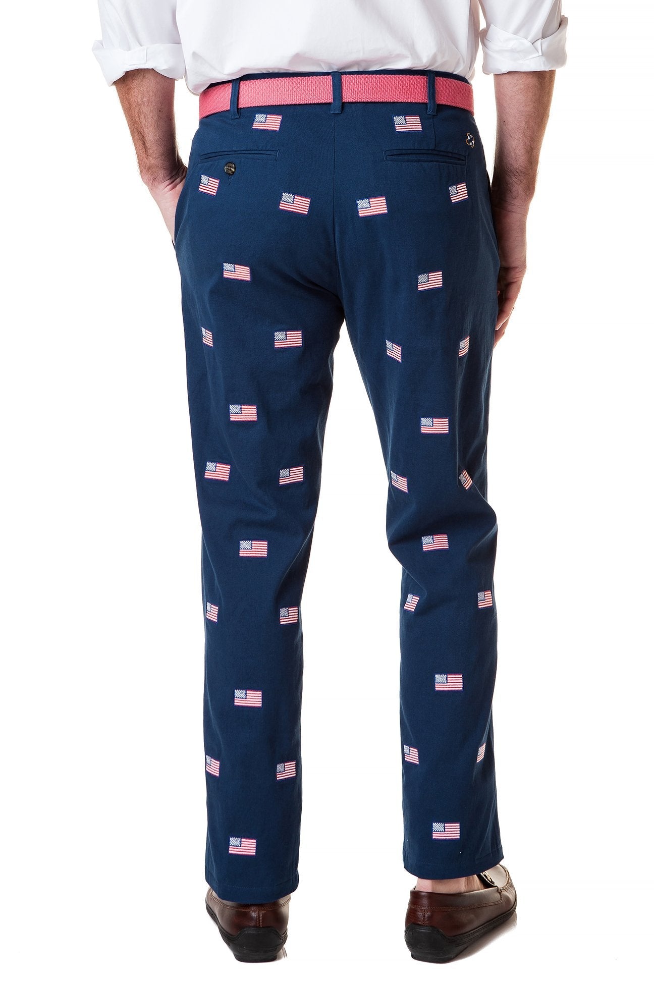 Stretch Twill Harbor Pant in Nantucket Navy with American Flag - Comfortable & Stylish Casual Pants for Men, Perfect for Outdoor Activities & Patriotic Events