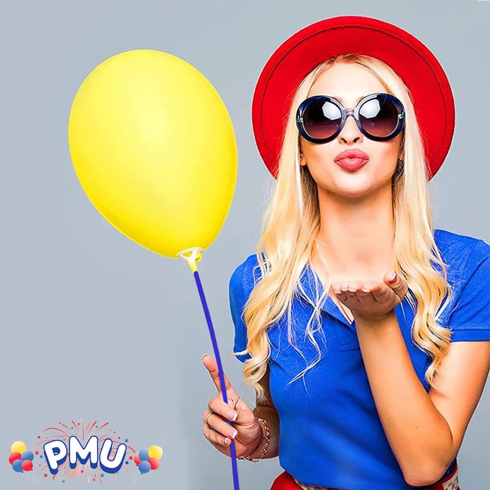 Premium 16-Inch Blue PMU Balloon Sticks with Clear Cups - Latex/Mylar Balloon Holders for Air-Filled Balloons (100-Pack) - Perfect for Birthday Parties, Baby Showers & Wedding Decorations