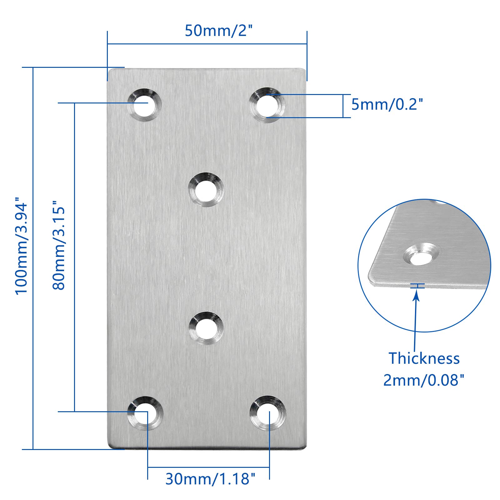 BokWin 4Pcs Heavy Duty Stainless Steel Mending Plates 100x50x2mm - Straight Metal Brace Repair Bracket with Screws for Wood Furniture, Shelves, Cabinets | DIY Home Improvement & Woodworking Projects