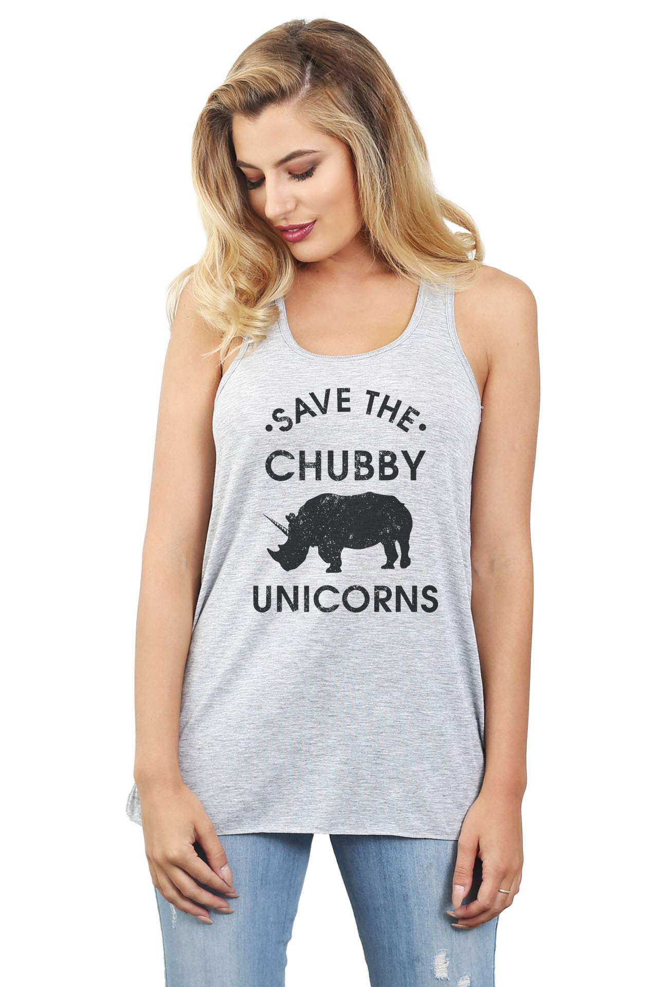 Save The Chubby Unicorns Women's Sleeveless Flowy Racerback Tank Top - Comfortable Summer Casual Wear for Beach, Gym & Everyday Outfits
