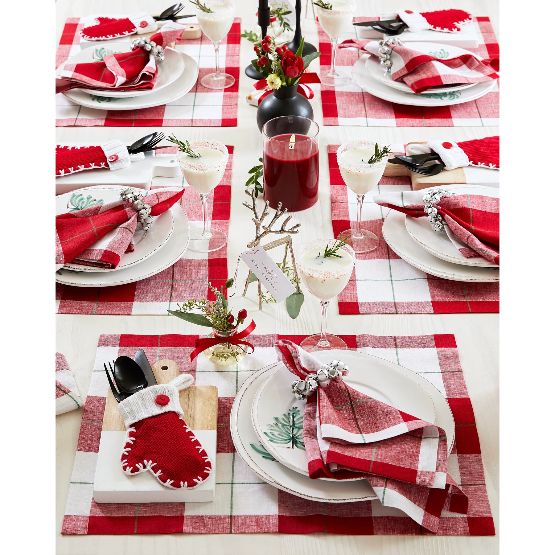 Very Merry Plaid Placemats Set of 4 - Festive Holiday Table Decor for Christmas Dinner, Party & Home Decor