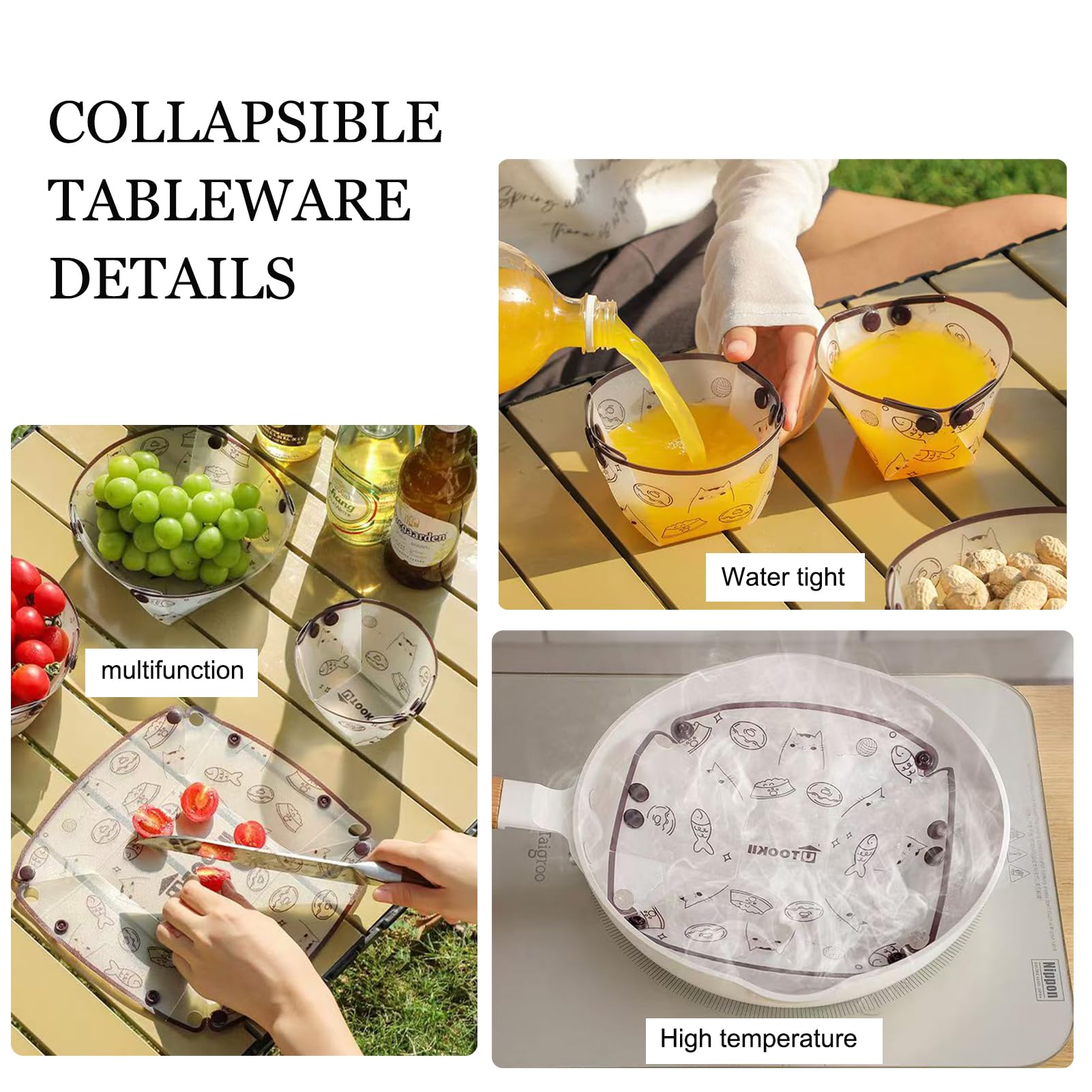 MIUPOO Collapsible Bowl Set - 4-Piece Portable Food Storage Containers with Lid, BPA-Free Silicone Foldable Bowls for Camping, Hiking, Travel & Picnic (7×5.5×3.5 Inches) | Microwave & Dishwasher Safe | Perfect for Meal Prep, Outdoor Adventures & Family Gatherings