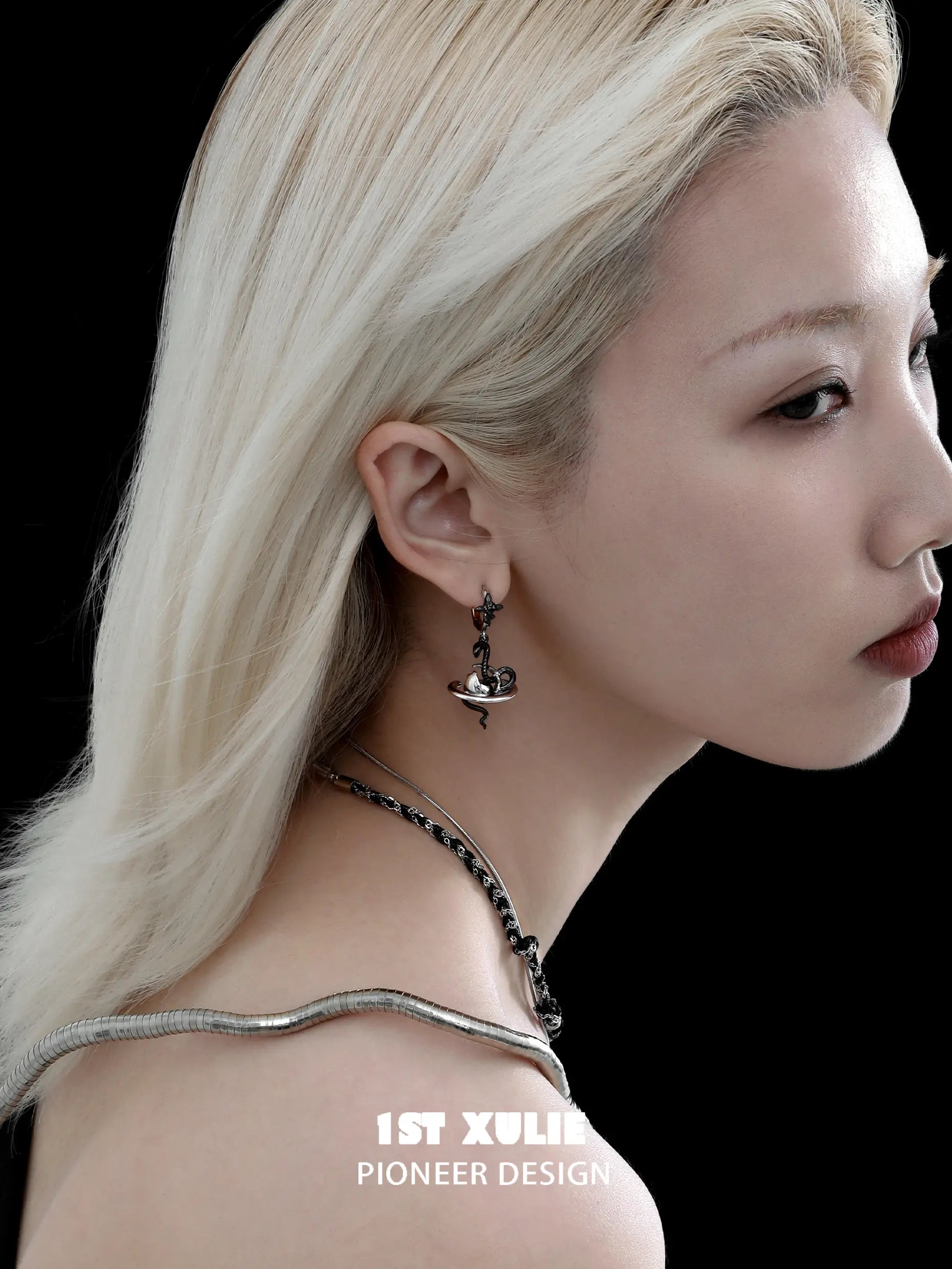 18k Platinum Plated Snake Bite Pendant Earrings - White & Black Gothic Punk Jewelry for Women | Perfect for Concerts, Parties and Alternative Fashion