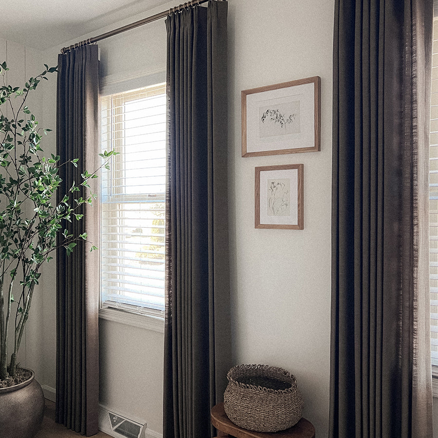 Pinch Pleated Blackout Curtains - 100% Linen Custom Drapes in Grey & Beige | Modern Thermal Insulated Window Treatments for Living Room & Bedroom