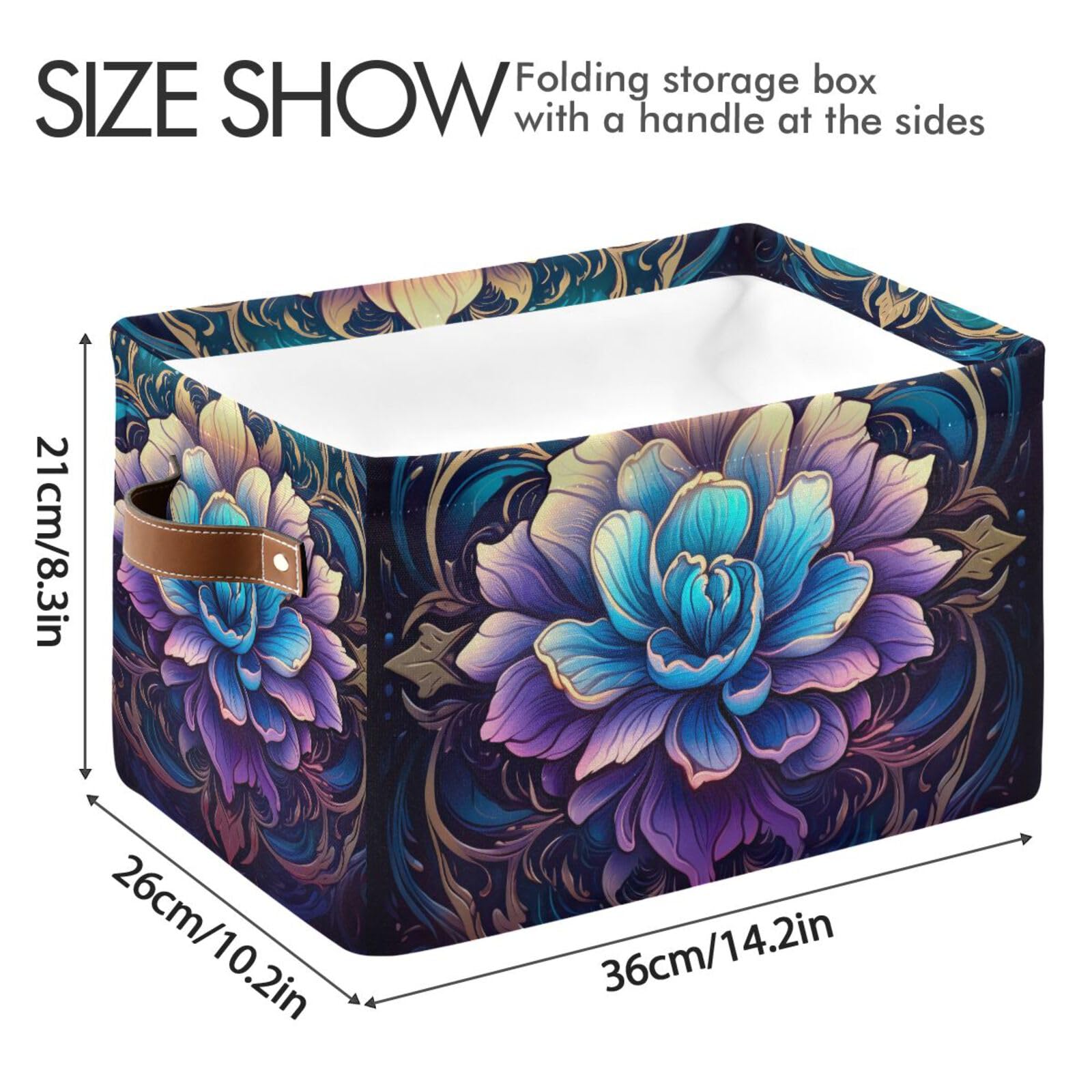 Blue Mandala Foldable Storage Baskets - 2 Pack Rectangle Canvas Fabric Organizer Boxes with Handles for Home, Office, Closet & Shelves | Perfect for Clothes, Toys & Home Decor Organization