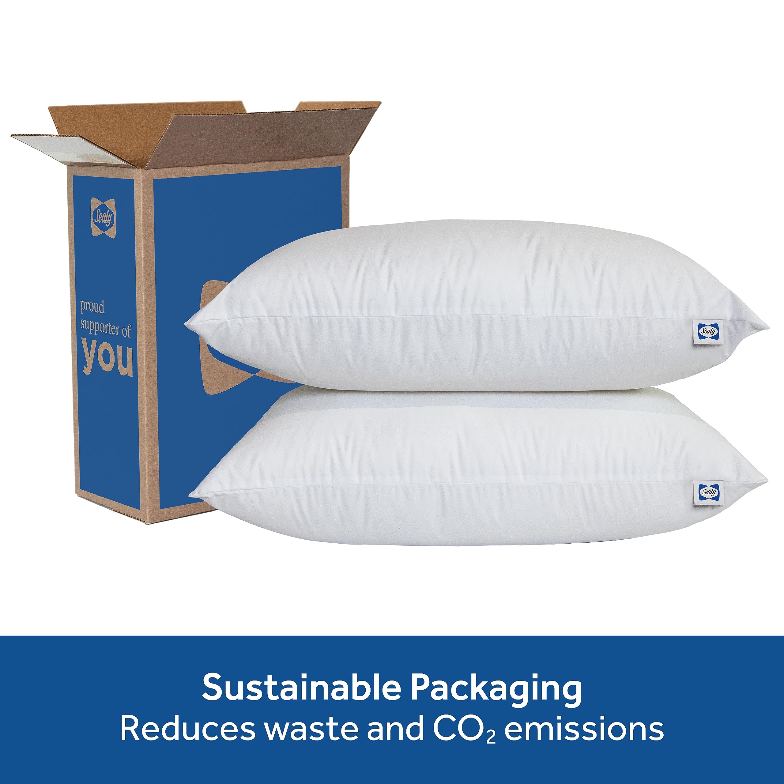Sealy Slumber Bed Pillow - Hypoallergenic & Eco-Friendly Recycled Fill Standard/Queen Size Pillows (Set of 2) for Side Sleepers & Back Pain Relief - Perfect for Home, Hotel, or Guest Room Use