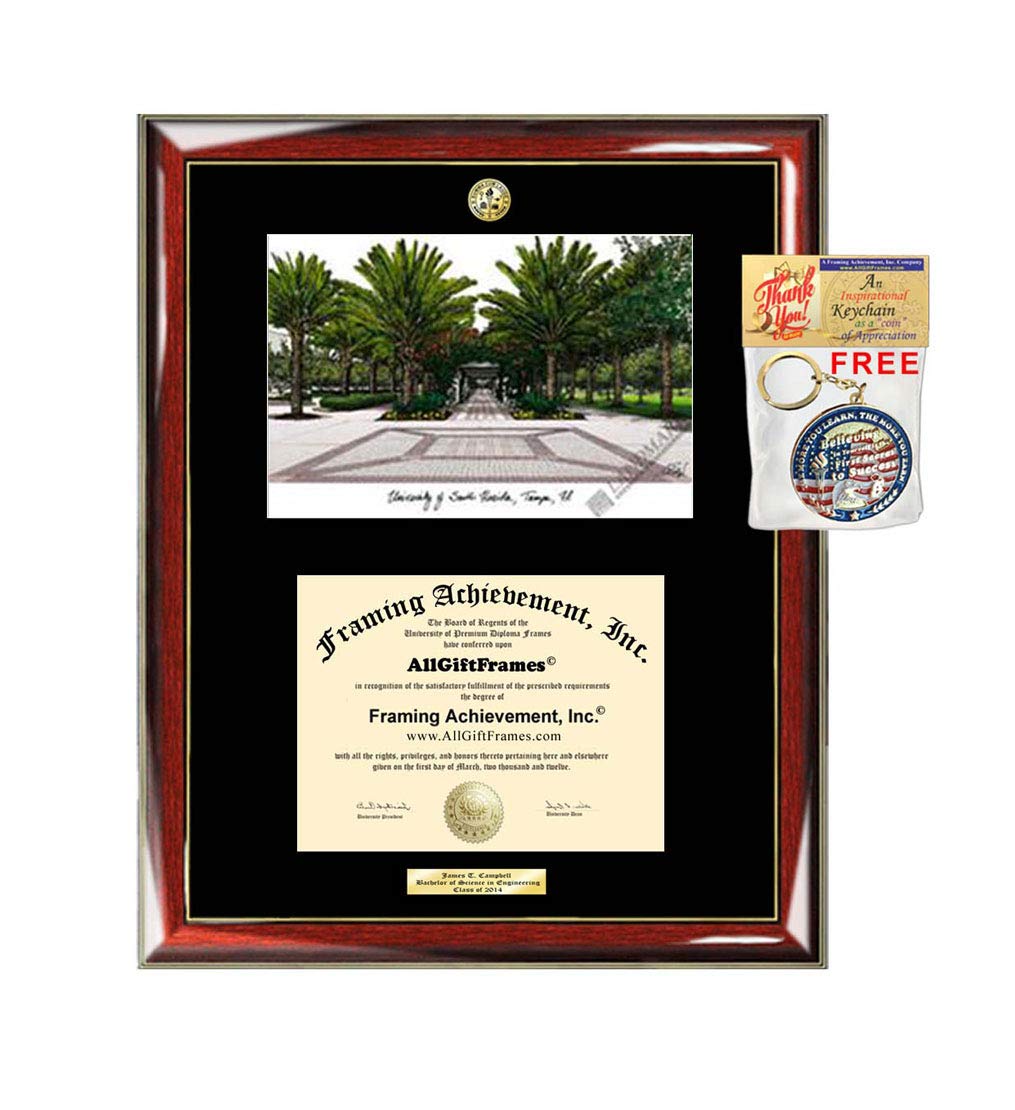 USF Diploma Frame - University of South Florida Graduation Gift with School Logo & Lithograph | College Degree Display for Office, Home Decor, Alumni Pride & Graduation Party Decorations