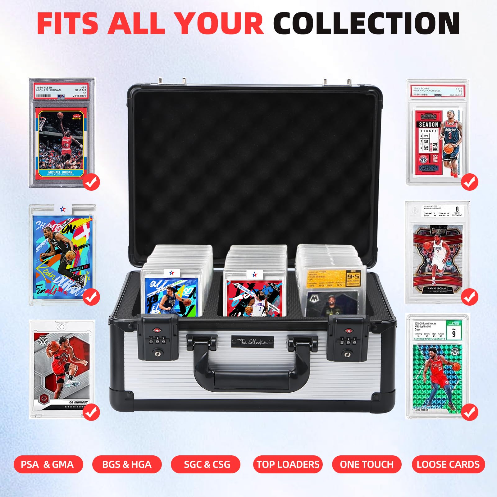 Upgraded TSA Lock Graded Card Storage Box - Secure Baseball & Sports Trading Card Holder Case - Compatible with PSA, BGS, CSG, FGS Card Cases - Perfect for Collectors, Travel & Display