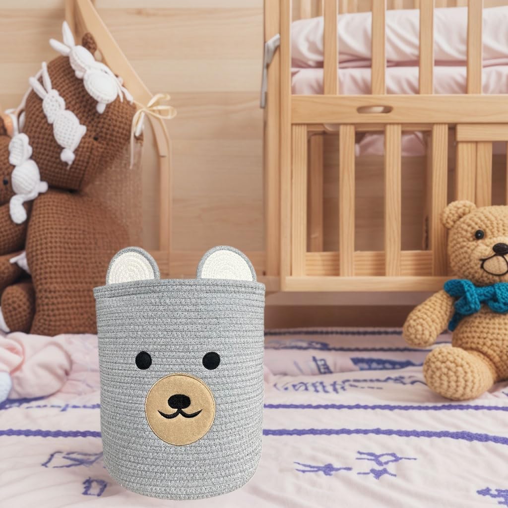 Organic Cotton Bear-Shaped Nursery Basket - Baby Storage Basket, Kids Toy Organizer & Laundry Hamper - Perfect Baby Shower Gift & Children's Room Decor (Light Grey) | Ideal for Nursery Organization, Toy Storage & Baby Essentials