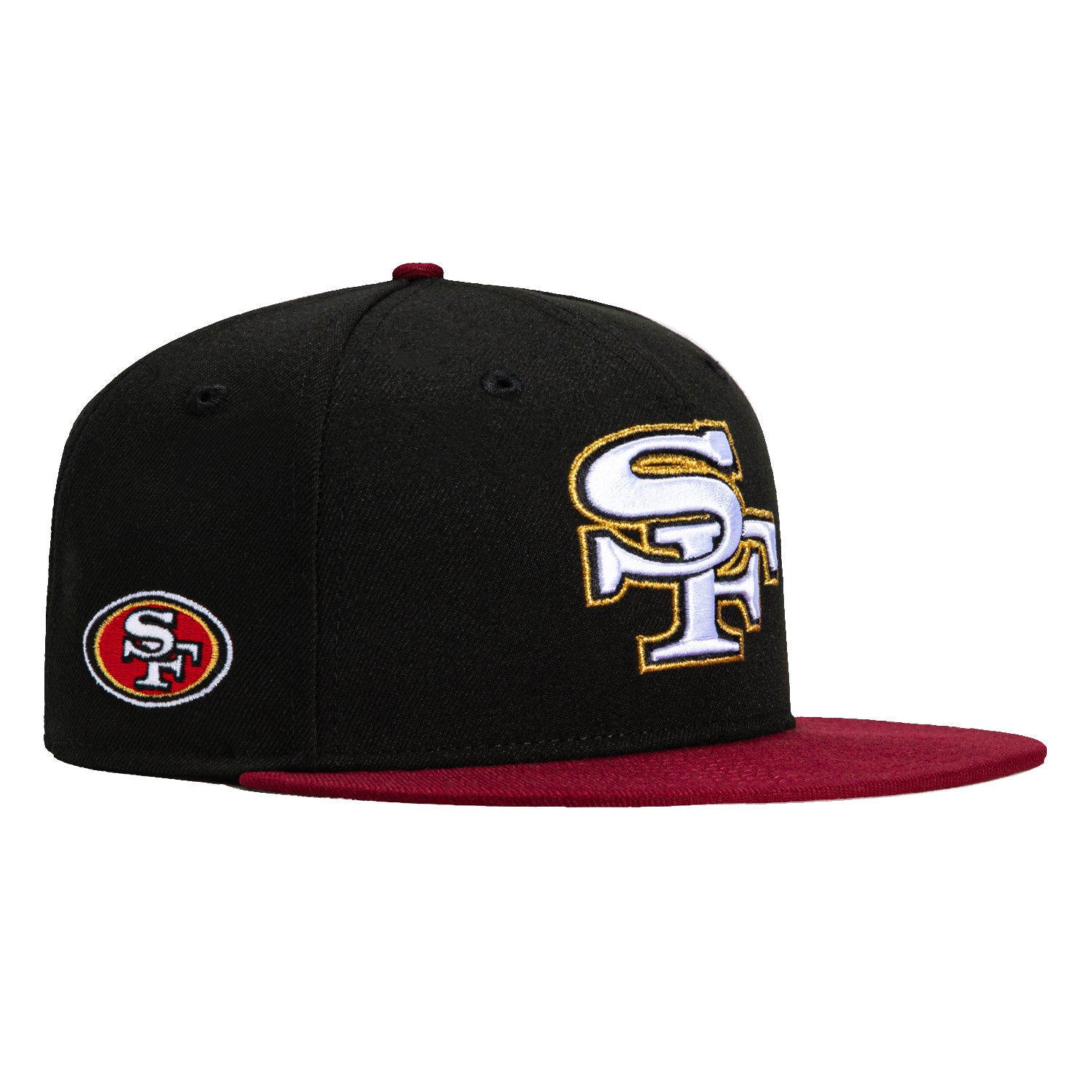New Era 59Fifty San Francisco 49ers Embroidered Logo Patch Snapback Hat - Black & Cardinal Red - Official NFL Licensed Cap for Football Fans & Streetwear Style