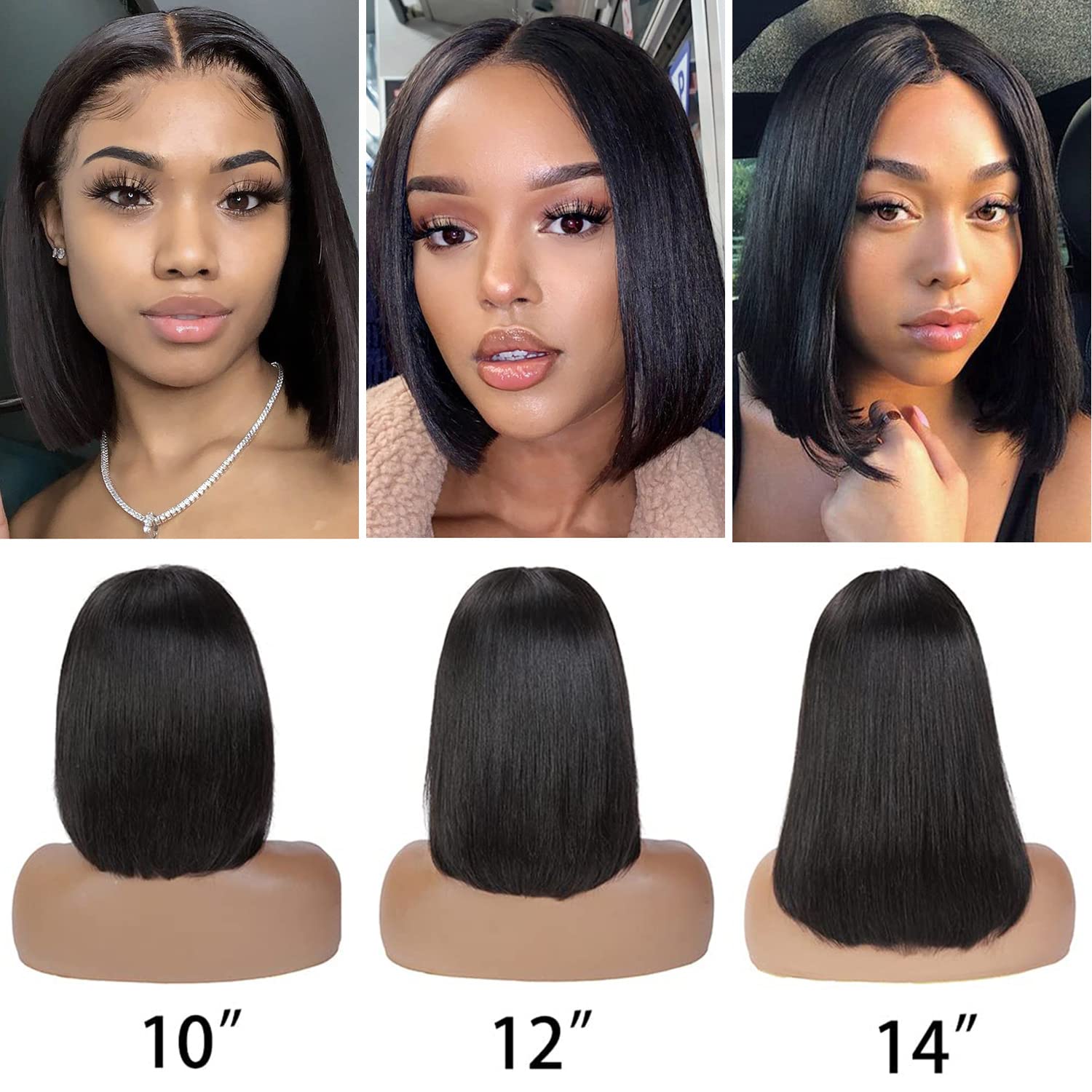 250% Density 13x4 HD Lace Front Bob Wig - Glueless Human Hair Pre Plucked with Baby Hair | Short Straight Frontal Bob Wig for Black Women | Natural Color 14 Inch | Perfect for Daily Wear, Parties & Special Occasions