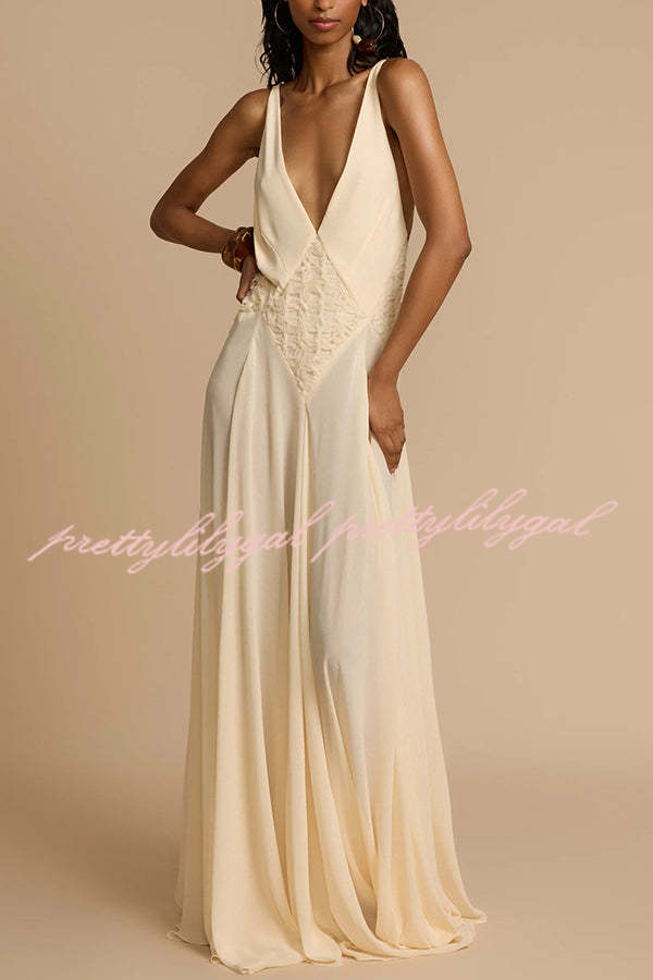 Venus By The Sea Tulle Lace Patchwork Backless Flowy Maxi Dress for Women - Elegant Beach Wedding Guest Dress & Summer Party Gown
