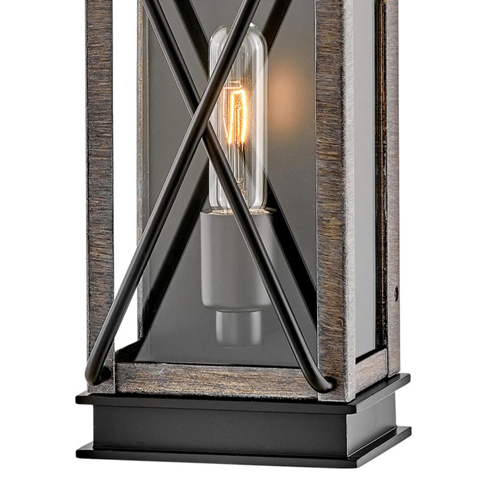 Hinkley Montecito Medium Wall Mount Outdoor Lantern - Black with Driftwood Gray Accent, Aluminum Construction, Clear Glass, Hidden Mounting Hardware - Perfect for Porch, Patio, Garden & Entryway Lighting