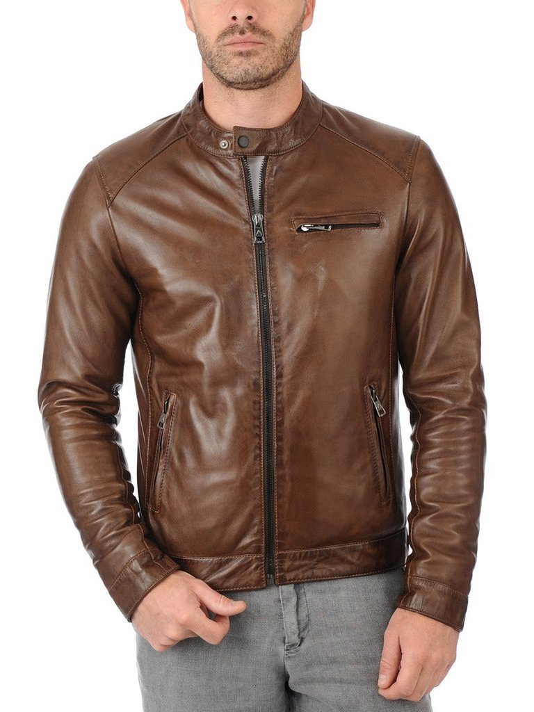 Premium Genuine Brown Leather Jacket for Men - Classic Biker Style, Durable & Comfortable - Perfect for Motorcycle Rides, Casual Outings & Winter Fashion
