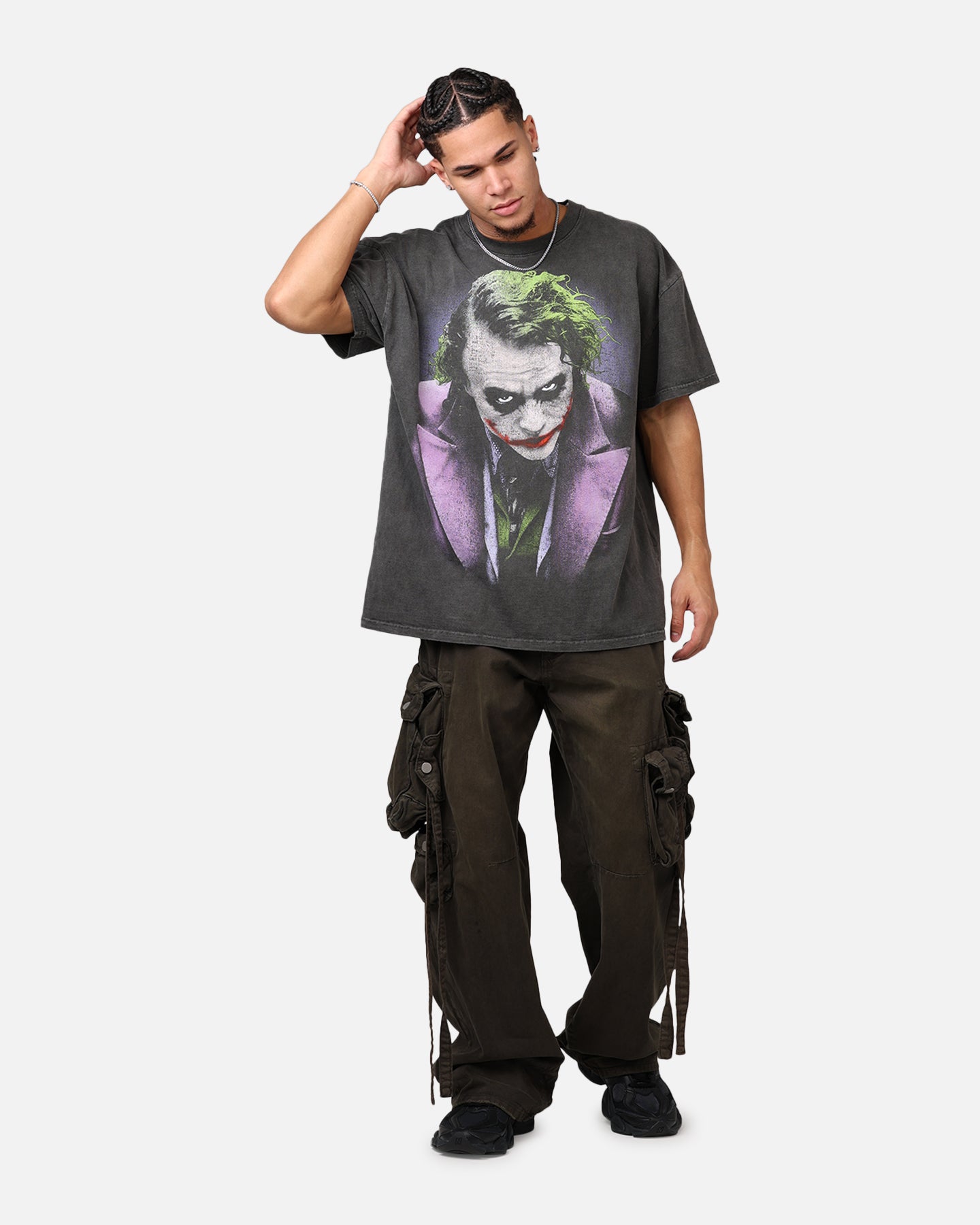 DC Batman The Joker Magic Trick Heavyweight Graphic T-Shirt - Black Vintage Wash - Superhero Comic Fan Gift for Men & Cosplay