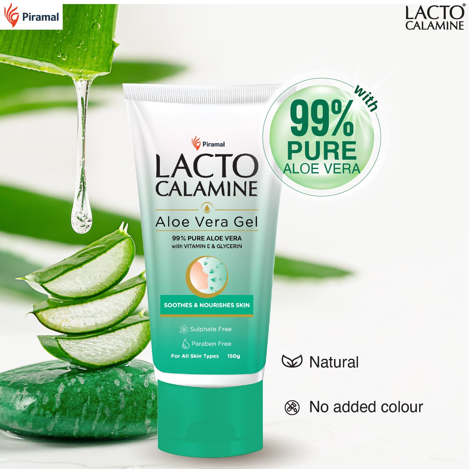 Lacto Calamine Oil Control Face Lotion for Oily Skin - 120ml | Lacto Calamine Aloe Vera Gel with 99% Pure Natural Aloe, Vitamin E & Glycerin - 150g | Pack of 1 | Daily Skincare Routine for Acne-Prone & Sensitive Skin