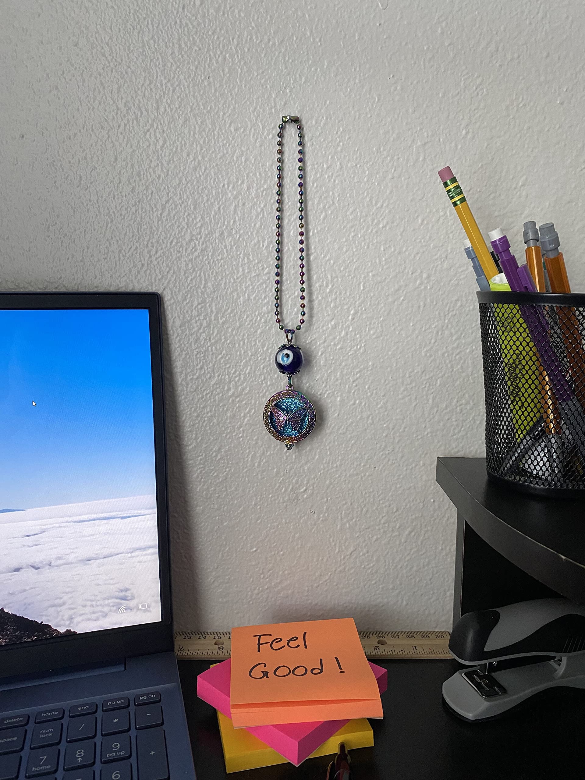 LUCKBOOSTIUM Evil Eye Essential Oil Diffuser for Car - Aromatherapy Pendant with Scent Pad, Anxiety Relief Hanging Locket, Rearview Mirror Charm & Spiritual Protection Car Air Freshener | Perfect for Stress Relief, Meditation & Positive Energy in Your Vehicle