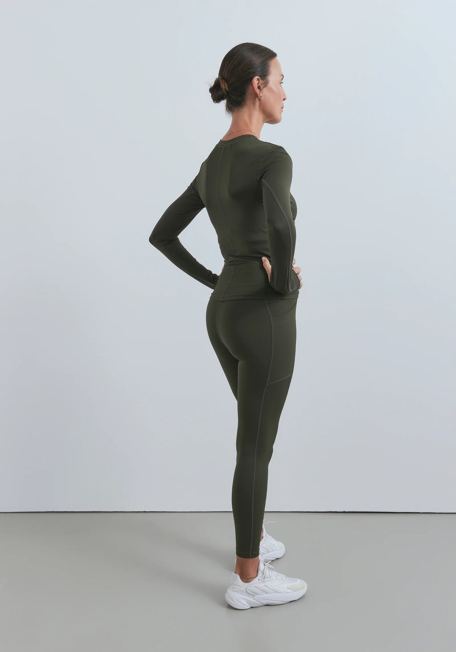 High Waist Carbon Fiber Leggings for Women - Dark Khaki Color - Perfect for Yoga, Running & Workout