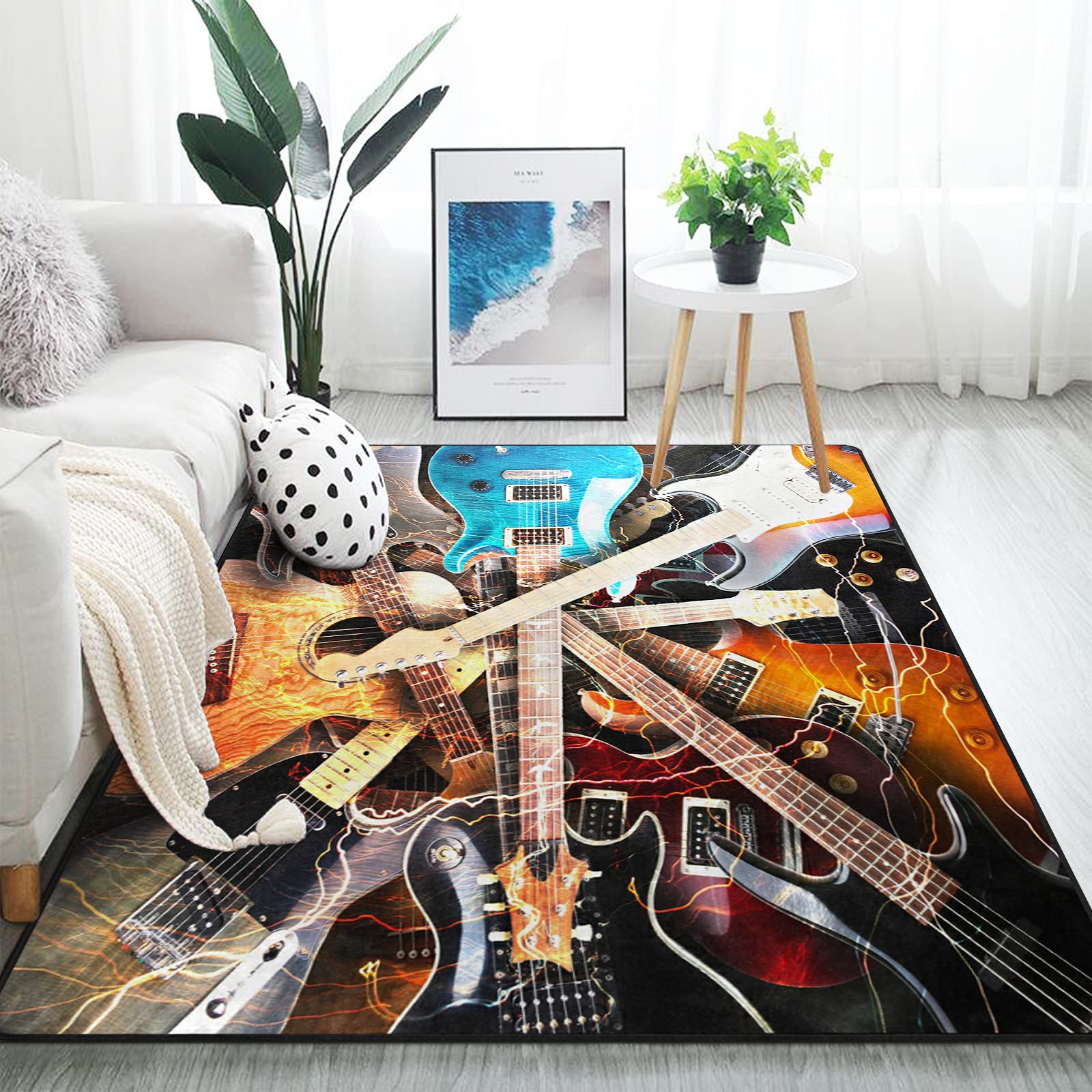 ALAZA Magic Electric Guitar Music Area Rug - 7' x 5' Non-Slip Floor Mat for Living Room, Bedroom, Music Studio - Perfect for Guitarists & Music Lovers Home Decor