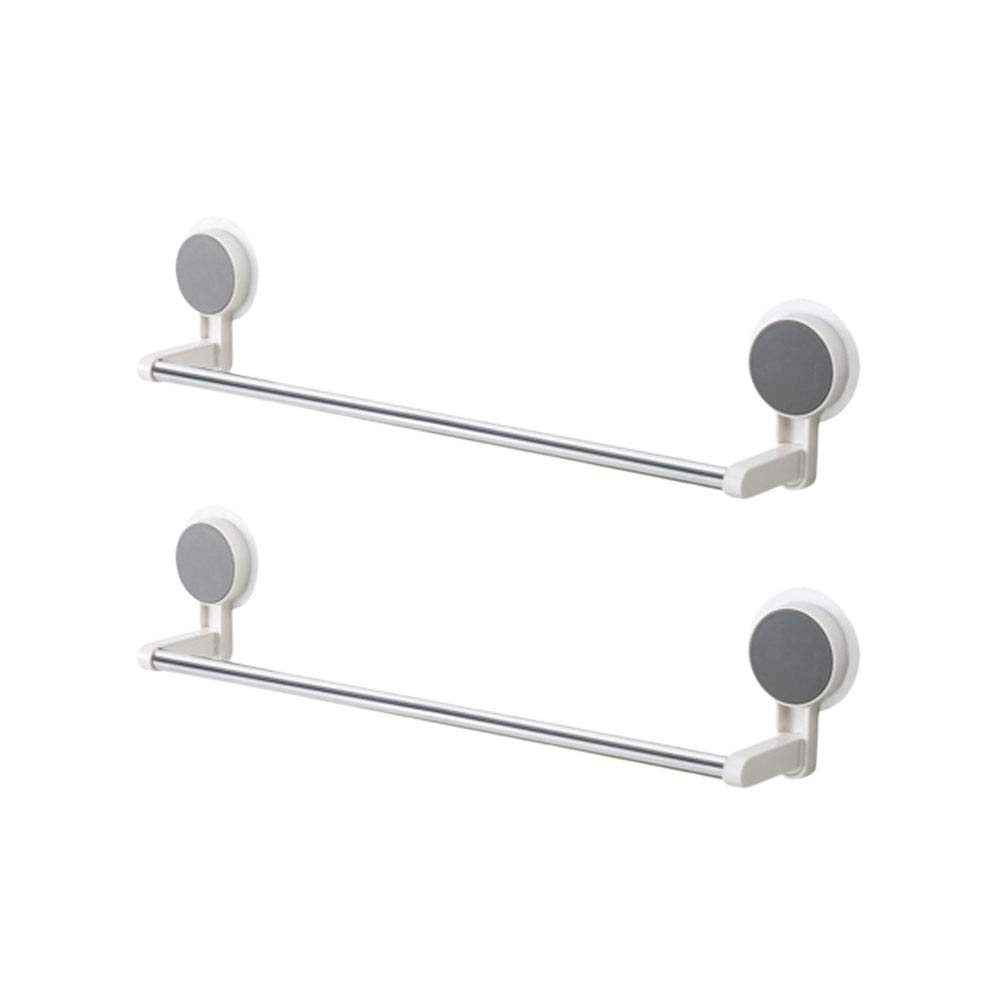 2-Pack White Wall Mount Hand Towel Holder with Suction Cups - Bathroom & Kitchen Towel Rack for Hanging Dish Towels, Washcloths - Rustproof Stainless Steel Hanger for Small Spaces, RV, Dorm