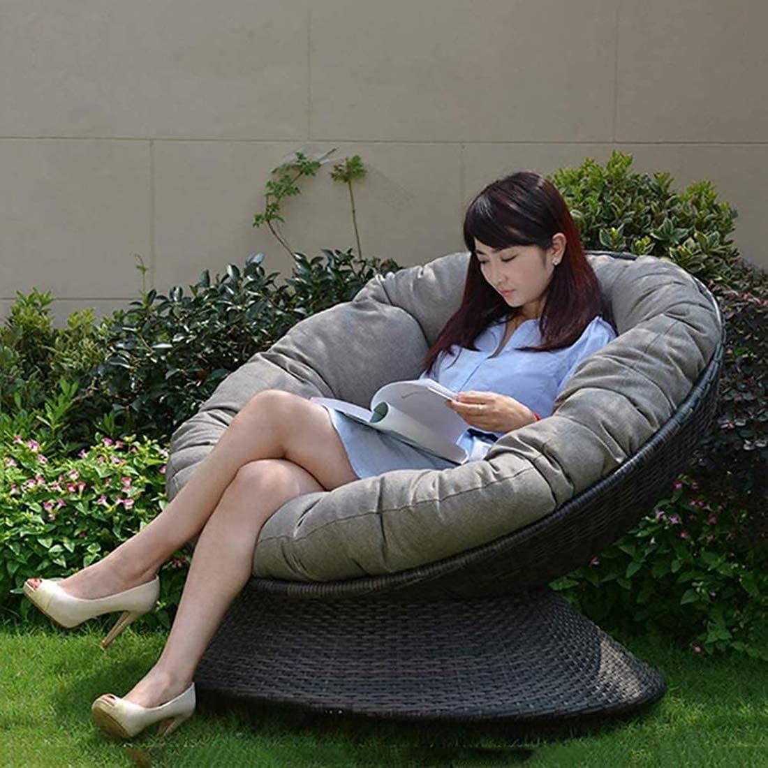 Waterproof Thickened Overstuffed Round Papasan Chair Cushion Pad - 39.37 x 39.37 Inch Gray Outdoor Indoor Seat Cushion for Garden, Patio, Swing, Terrace (Cushion Only, No Chair Included) - Perfect for Relaxing, Lounging & Reading in Your Backyard or Sunroom