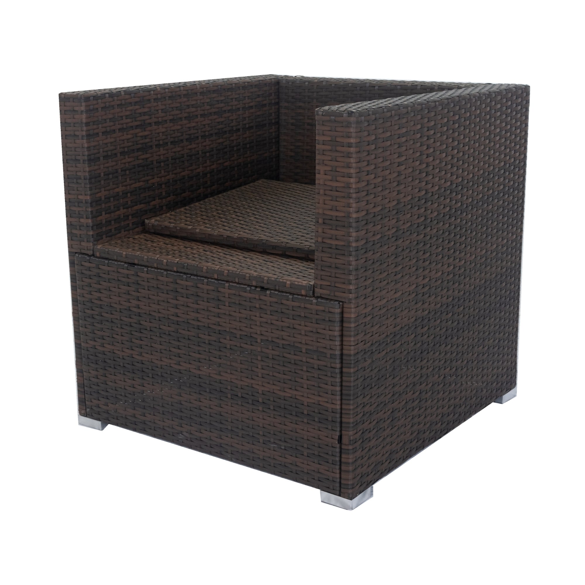 11-Piece Brown Wicker Patio Conversation Set with White Cushions - 10-Seater Outdoor Sectional Sofa with 3 Under-Seat Storage Boxes - Perfect for Garden, Backyard, Poolside & Terrace Relaxation
