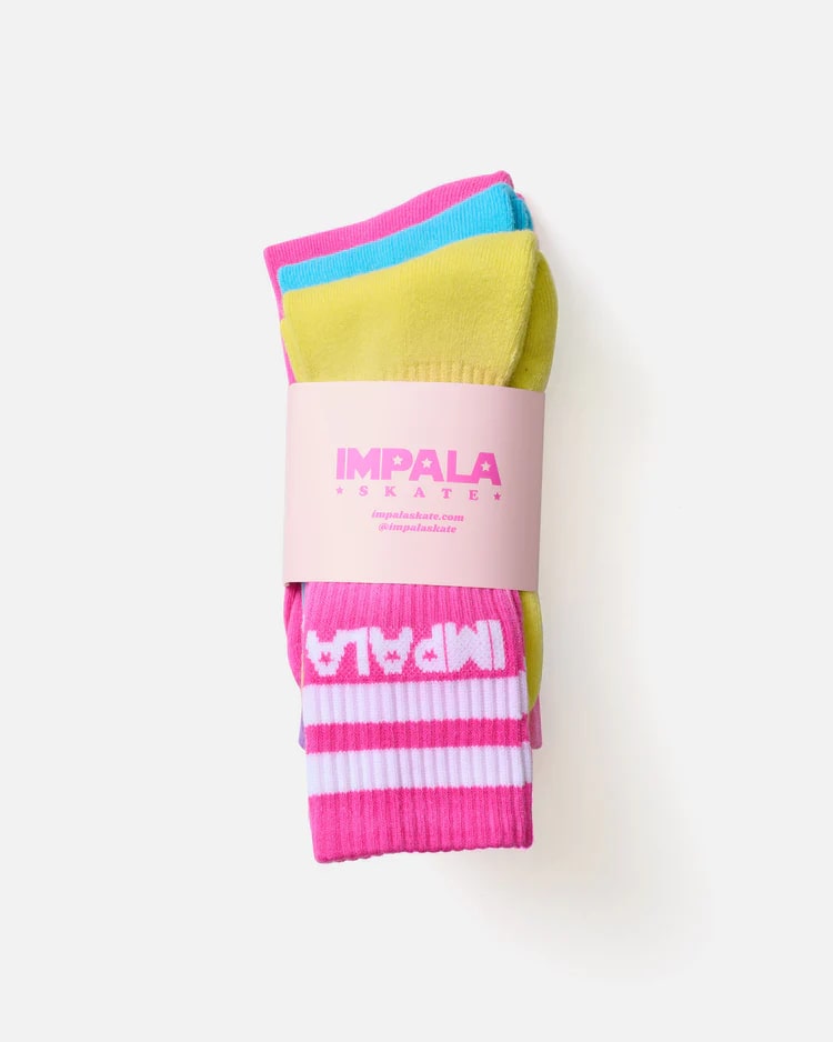 Impala Stripe Skate Socks 3-Pack - Colorful Cushioned Ankle Socks for Roller Skating, Roller Derby & Outdoor Sports - Tropicana Stripe Design