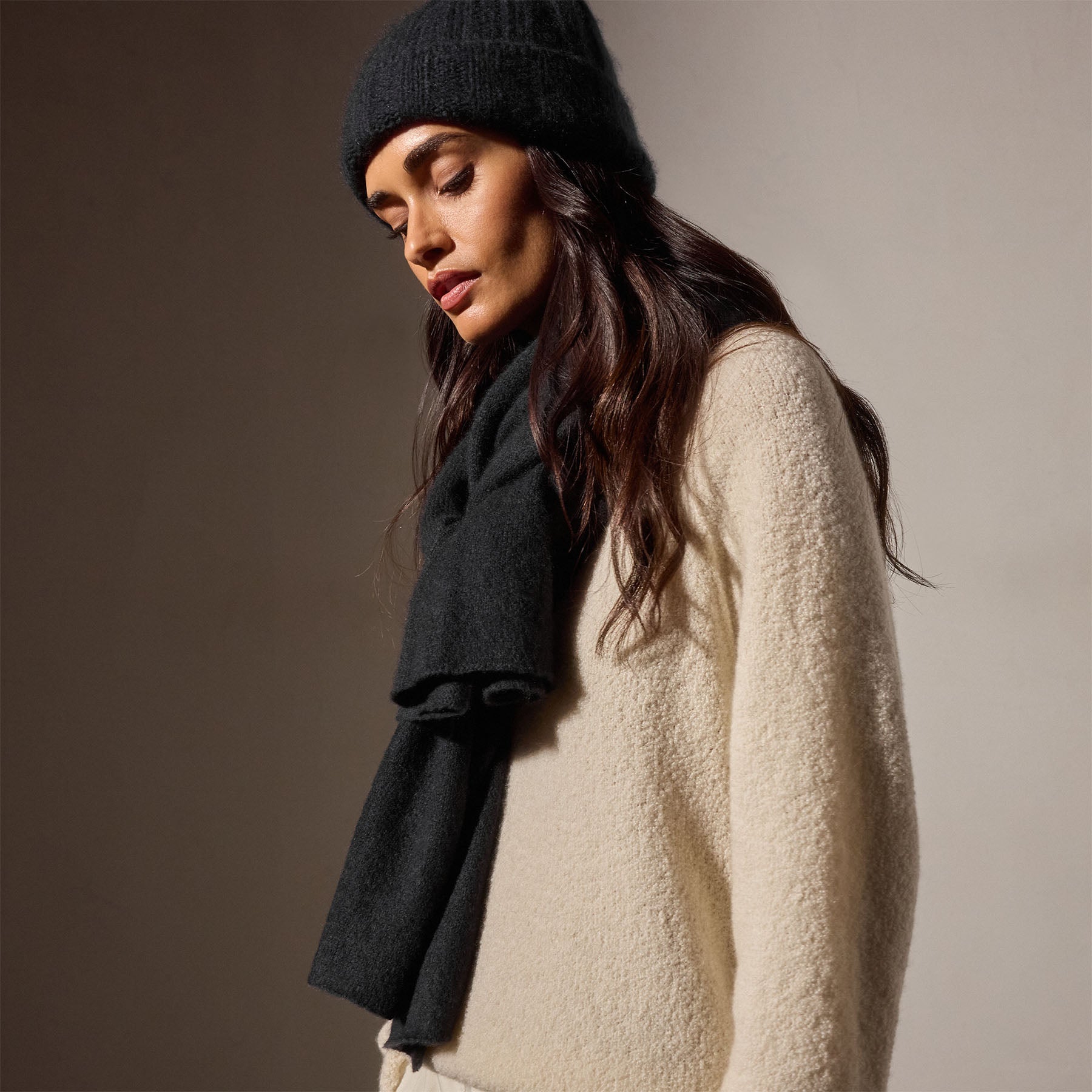Luxury Lightweight Textured Cashmere Scarf for Women & Men - Soft Winter Warm Wrap Shawl (Black) | Perfect for Cold Weather, Office & Evening Outfits
