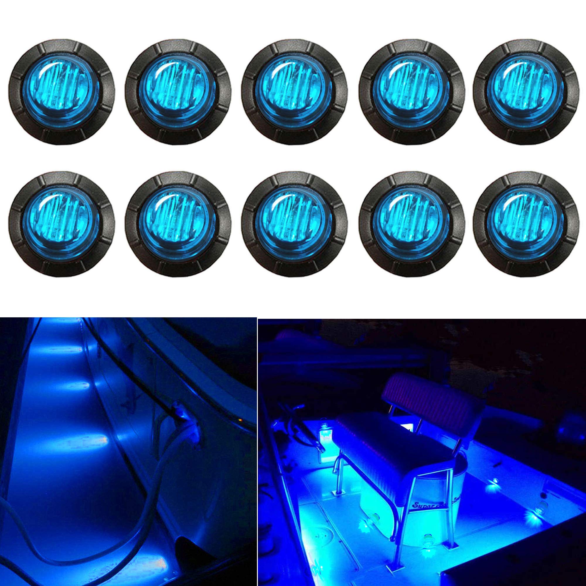 10pcs 12V Waterproof Blue Marine LED Boat Lights - Interior Deck, Cockpit & Navigation Lighting for Yachts, Fishing Boats, Pontoons, Sailboats & Kayaks | Perfect for Night Cruising & Water Safety