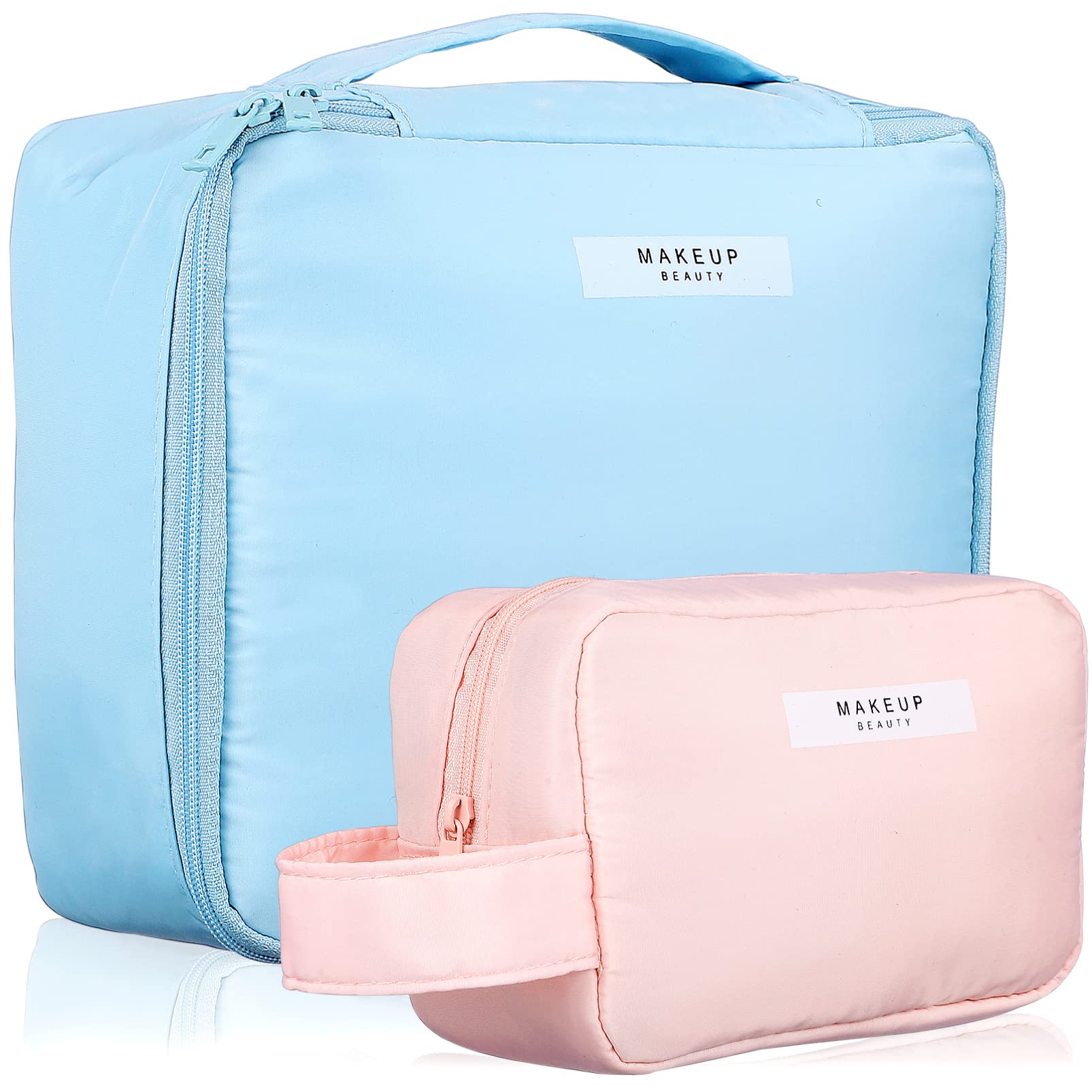 VALICLUD 2-Piece Waterproof Travel Makeup Bag Organizer Set for Women - Large Cosmetic & Toiletry Bags with Multiple Compartments & Zipper Closure - Perfect for Vacation, Gym, Business Trips and Daily Use