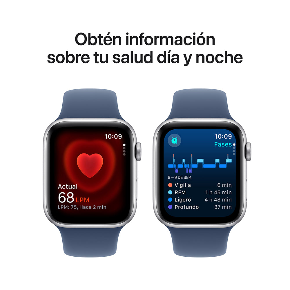 Apple Watch SE GPS 44mm Silver Aluminum Case with Blue Denim Sport Band S/M - Perfect for Fitness Tracking, Notifications & Everyday Wear
