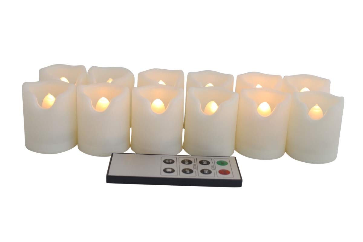 Unilution 87020-12 EcoGecko Flameless LED Votive Candles Set of 12 - Battery Operated with Remote Control & Timer - Perfect for Indoor/Outdoor Weddings, Parties, Home Decor, and Romantic Ambiance