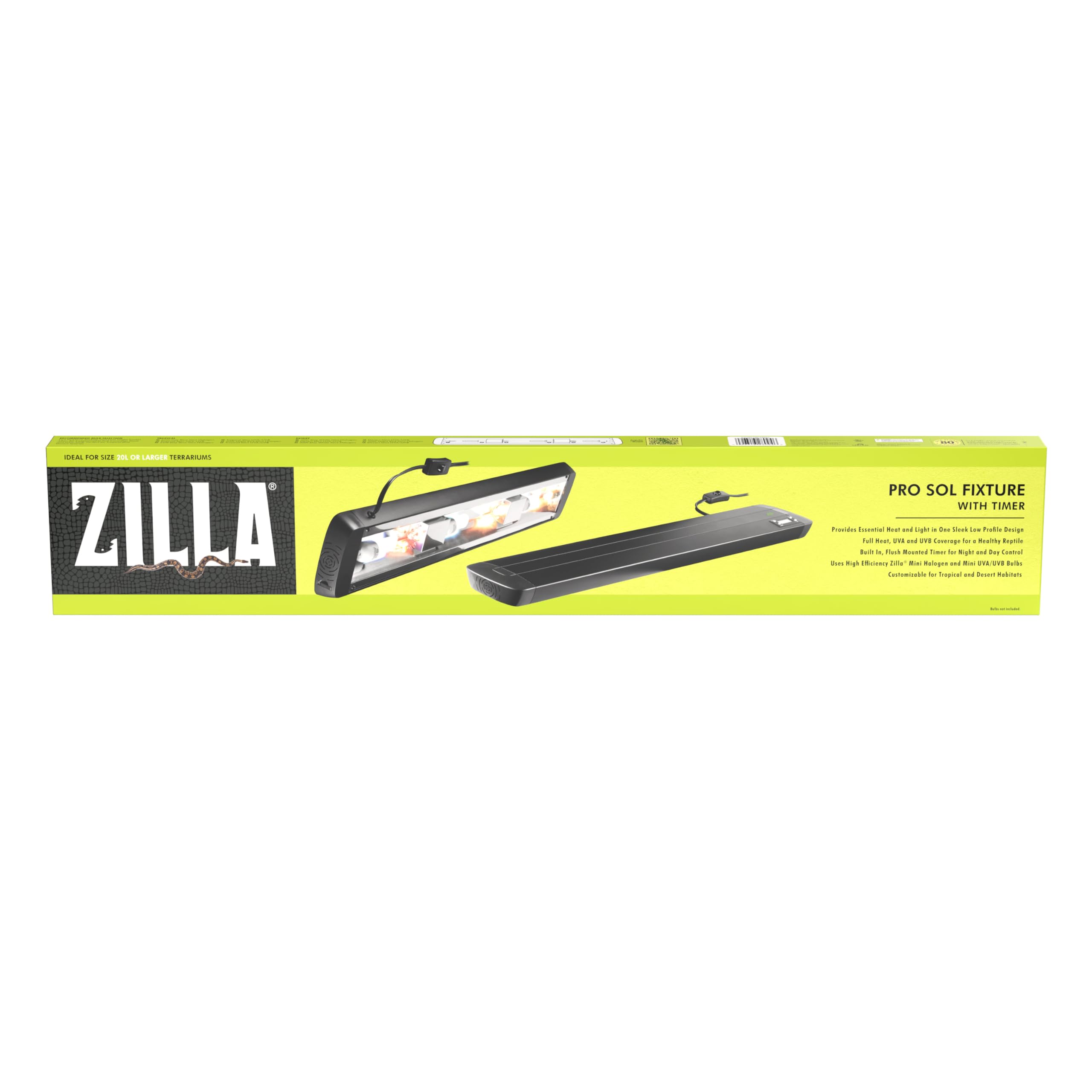 Zilla Pro Sol Reptile Light Fixture with Timer - 30 Inch Black UVB Lighting for Terrariums, Tanks & Reptile Habitats - Ideal for Bearded Dragons, Turtles & Lizards