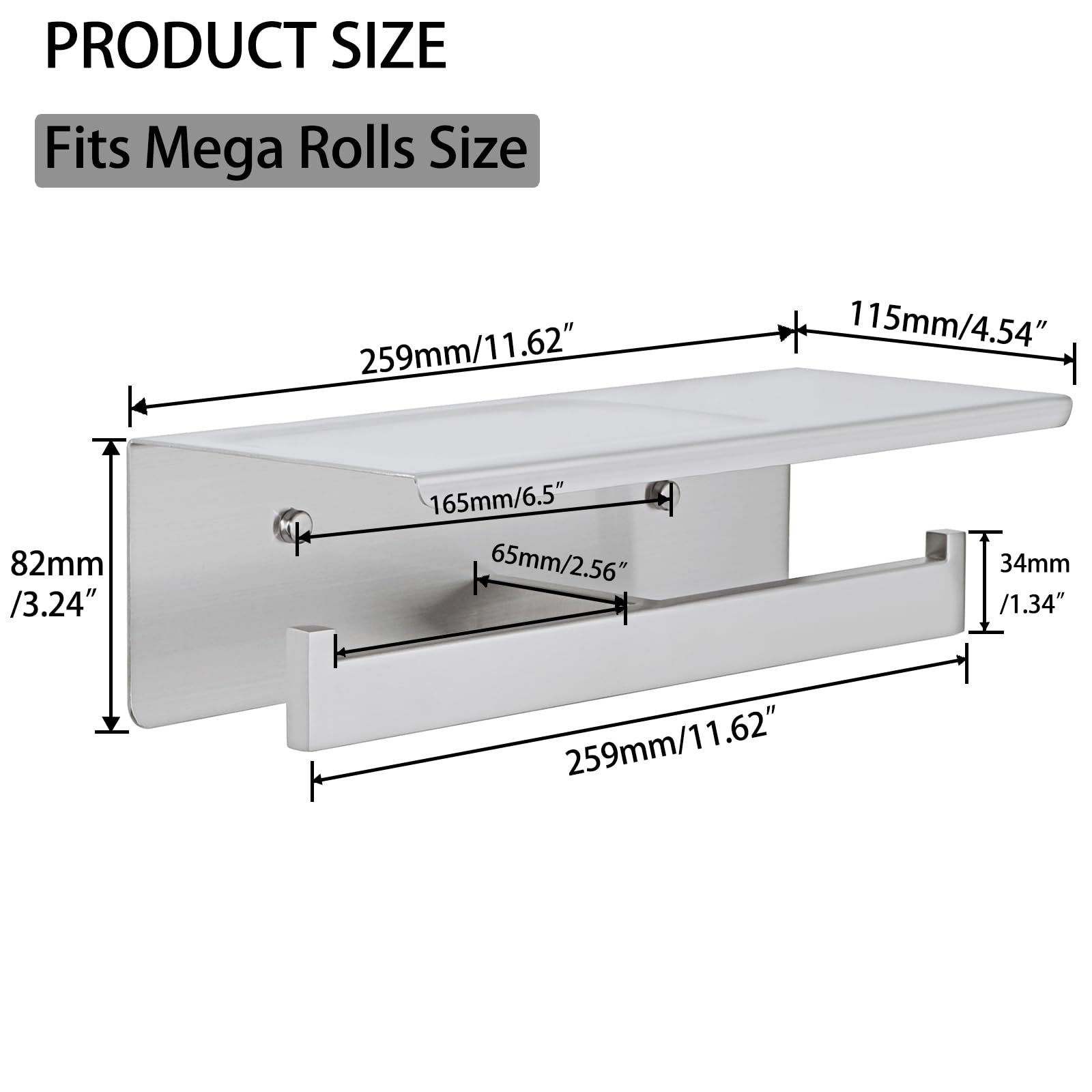 Alise Double Toilet Paper Holder - SUS304 Stainless Steel Bathroom Tissue Roll Holder with Shelf | Wall Mount or Self-Adhesive Installation | Brushed Nickel Finish | Perfect for Small Bathrooms, Powder Rooms & RVs