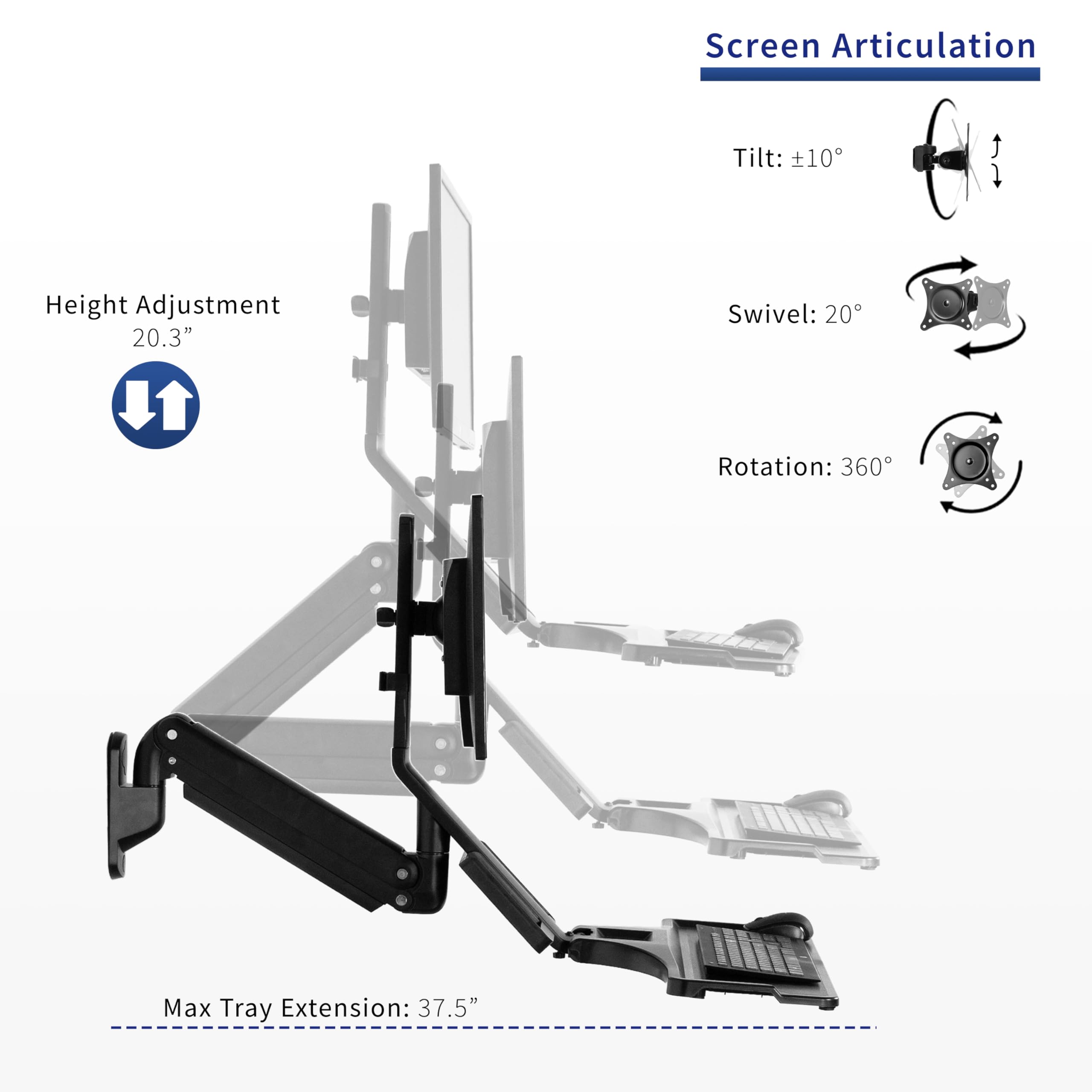 VIVO Premium Black Single Monitor and Keyboard Counterbalance Sit-Stand Wall Mount with CPU Holder - Ergonomic Standing Desk Workstation for Home & Office (STAND-SIT1WD) - Perfect for Small Spaces, Gaming Setups, and Productivity Workstations