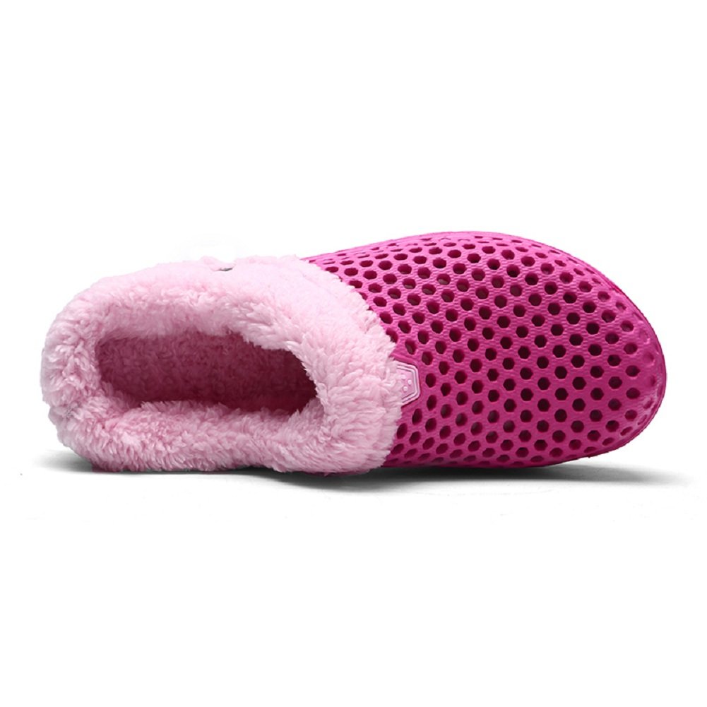 QISHENG Men's & Women's Fur-Lined Mules Clogs - Slip-On Garden Shoes, Warm Winter Slippers with Soft Fleece Lining | Indoor/Outdoor House Shoes for Comfort & Coziness (Rose Red)