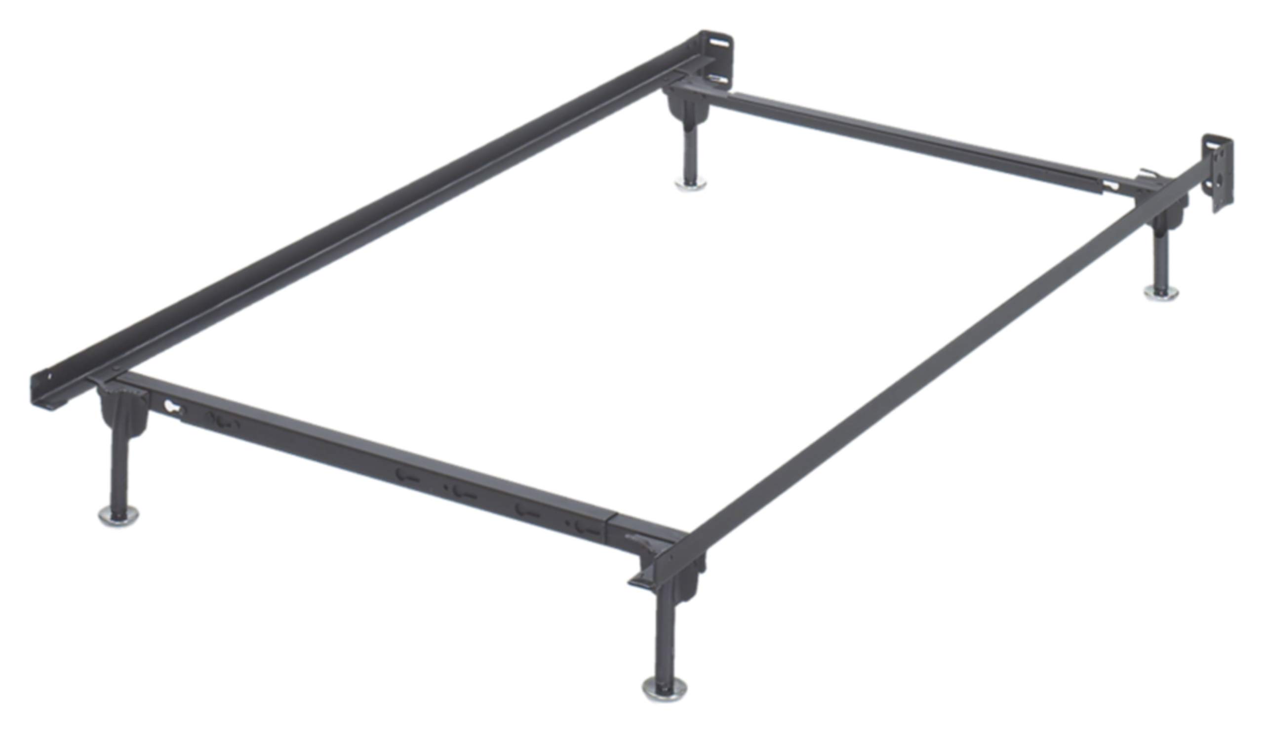 Signature Design by Ashley Adjustable Metal Bolt on Bed Base Frame with Protective Floor Glides - Twin/Full Size, Black - Sturdy Support for Mattresses, Perfect for Guest Rooms & Dormitories