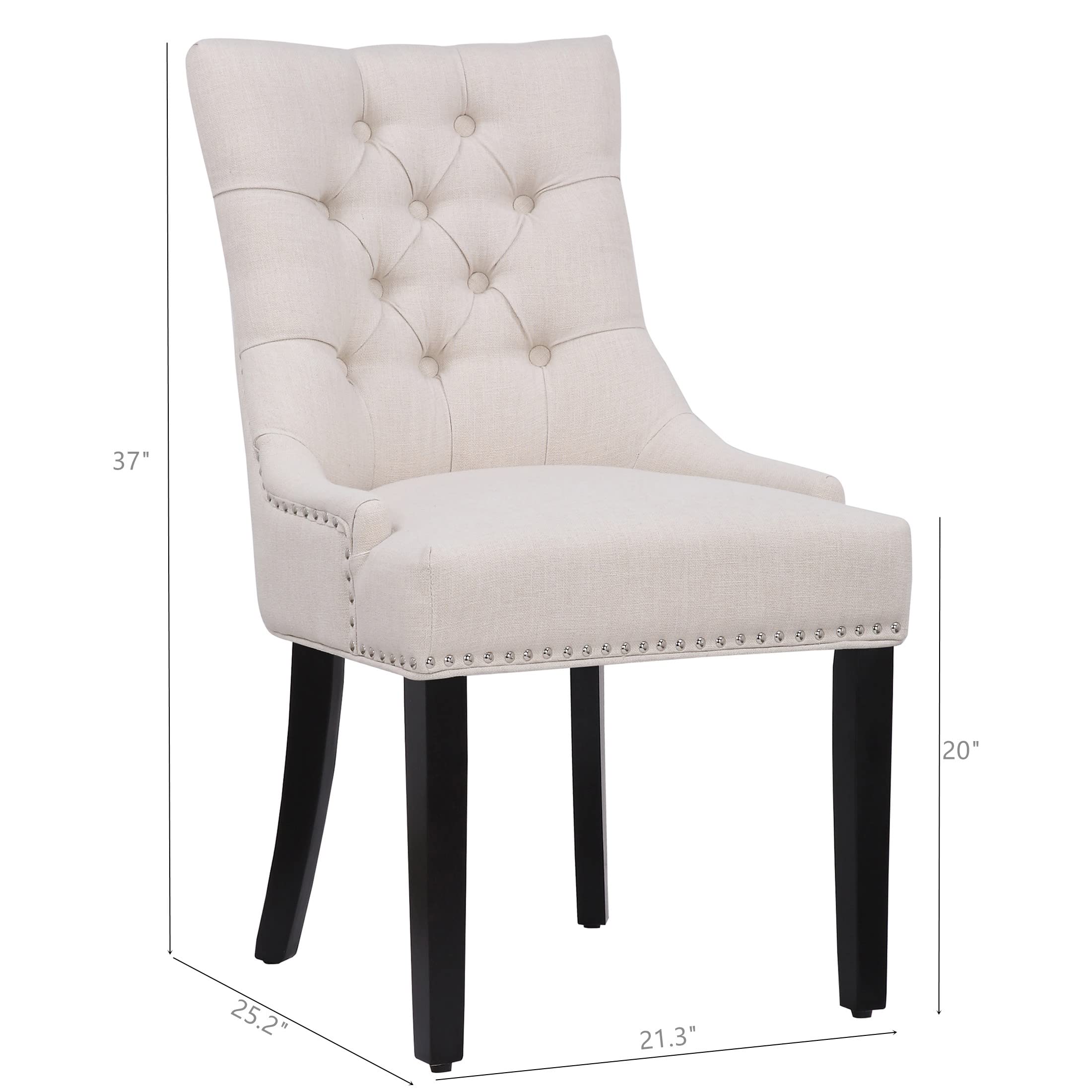 WestinTrends Hayes Upholstered Dining Chairs Set of 2 - Modern Wingback Button Tufted Kitchen & Dining Room Chairs with Solid Wood Legs, Linen Fabric, Beige - Perfect for Farmhouse, Modern & Contemporary Home Decor