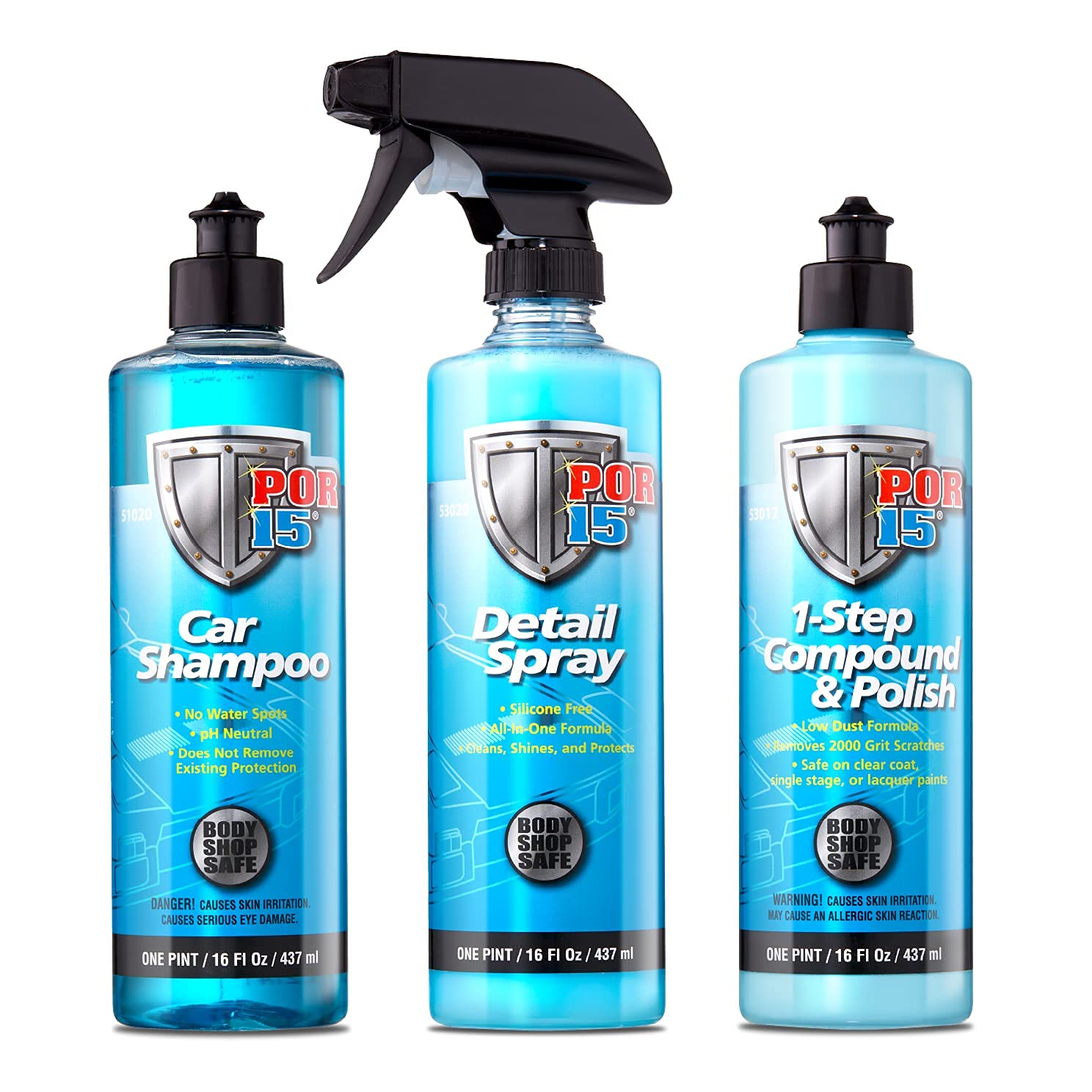 POR-15 Car Care Clean & Shine Bundle - Premium Car Shampoo, Compound, Polish & Detail Finisher Kit for Professional Auto Detailing & Paint Restoration - Perfect for Car Washing, Scratch Removal & Showroom Shine