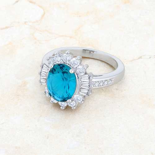 3ct Aqua Blue Cubic Zirconia Rhodium Plated Classic Ring for Women - Elegant Gift for Engagement, Anniversary & Special Occasions
