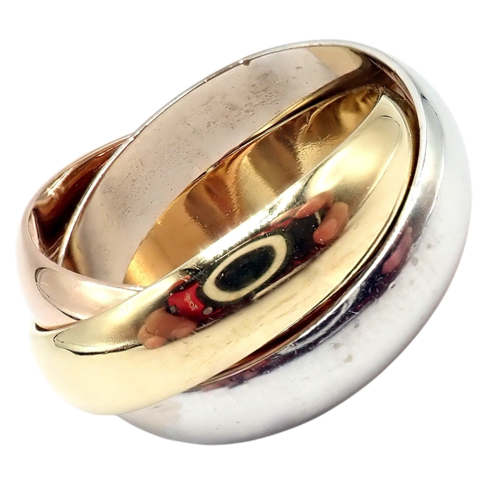 Authentic Cartier Trinity 18K Tri-Color Gold Wide Band Ring Size 55 (7.25 US) with Certificate - Luxury Wedding, Anniversary & Gift Jewelry for Women