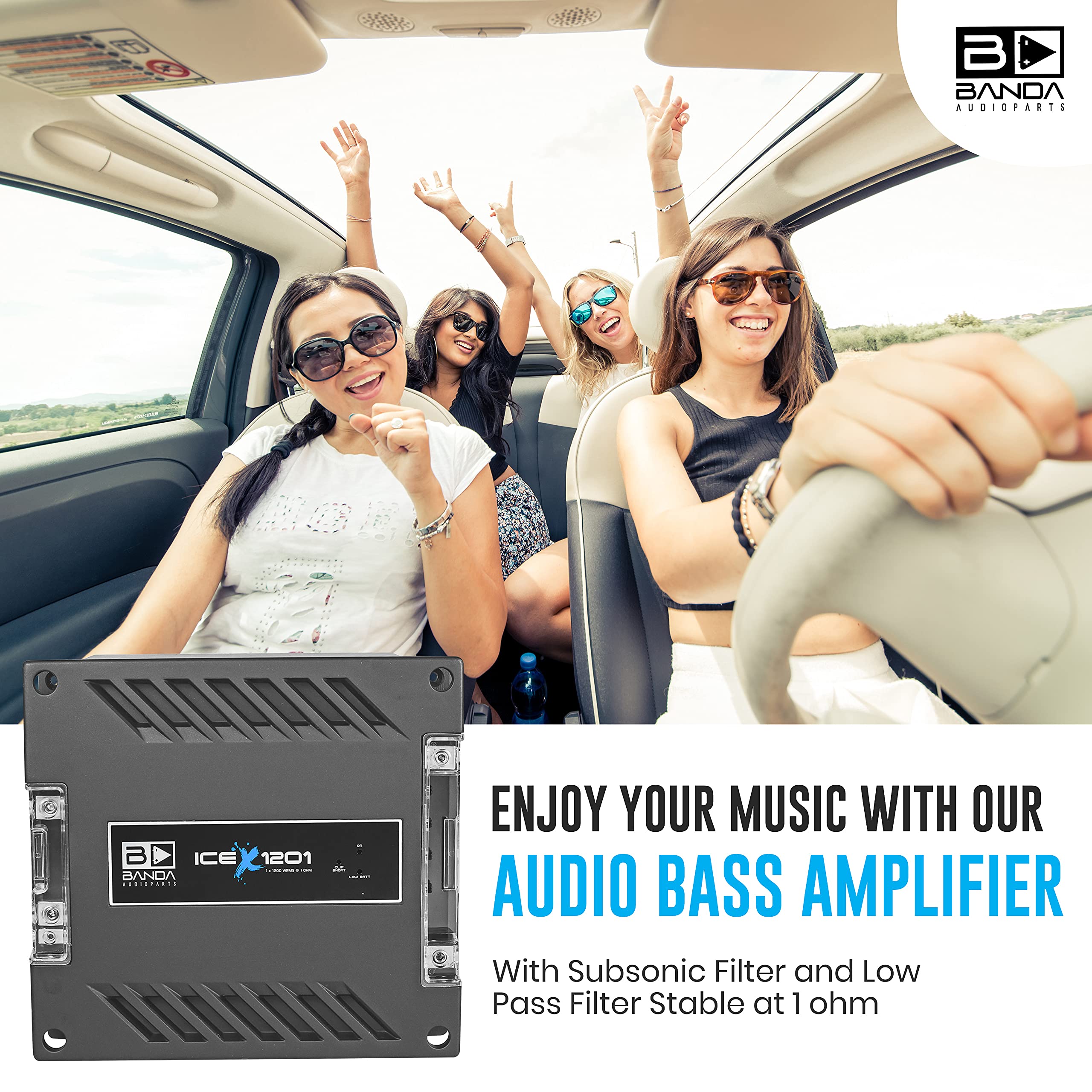 Banda 1200 Watt 1 Ohm Car Amplifier - High Power Mono Amp for Car Audio System, Subwoofers & Bass Boost | Perfect for Car Enthusiasts & Sound System Upgrades