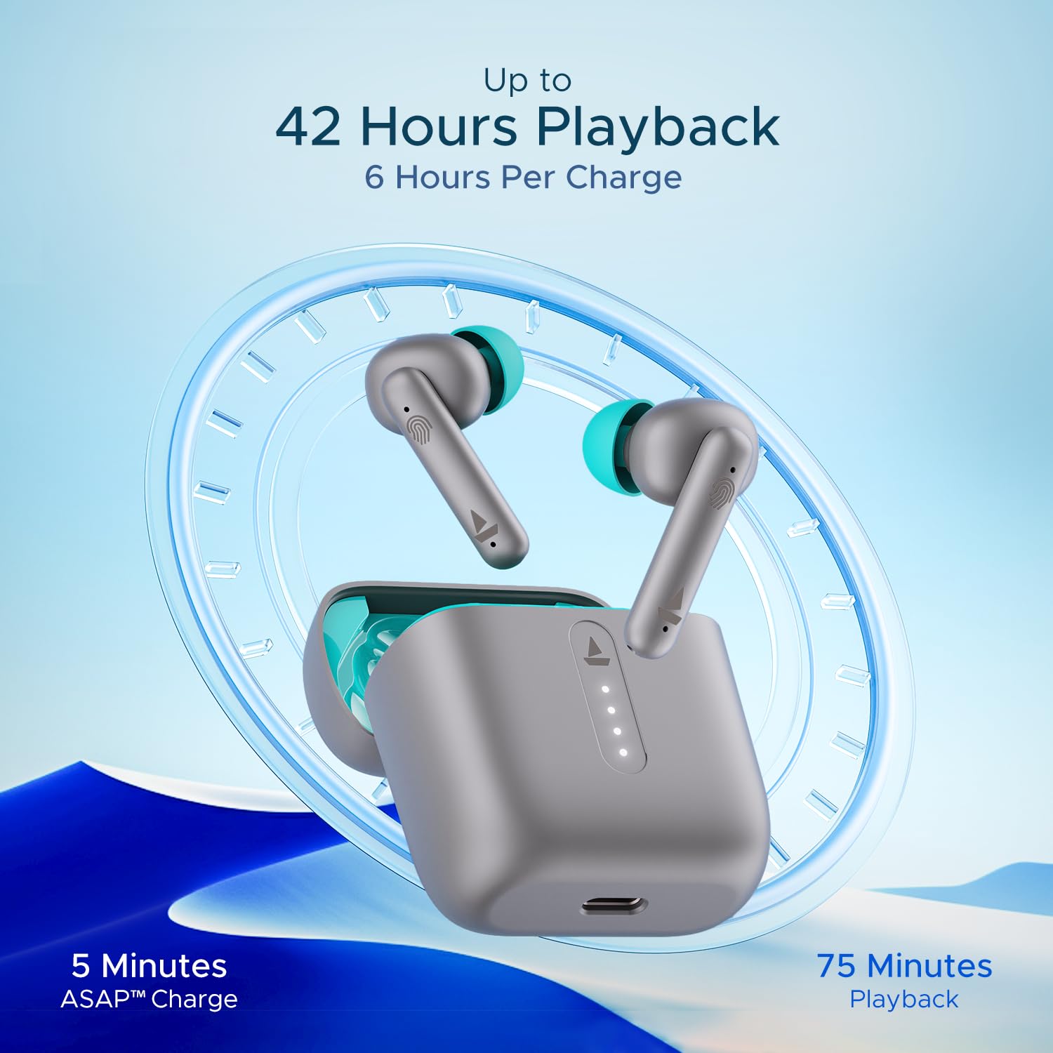 **Airdopes 141 Bluetooth Truly Wireless Earbuds with 42H Playtime, Low Latency Gaming Mode, ENx Tech, IWP, IPX4 Waterproof, Touch Controls (Cider Cyan) – Perfect for Workouts, Commuting & Gaming**