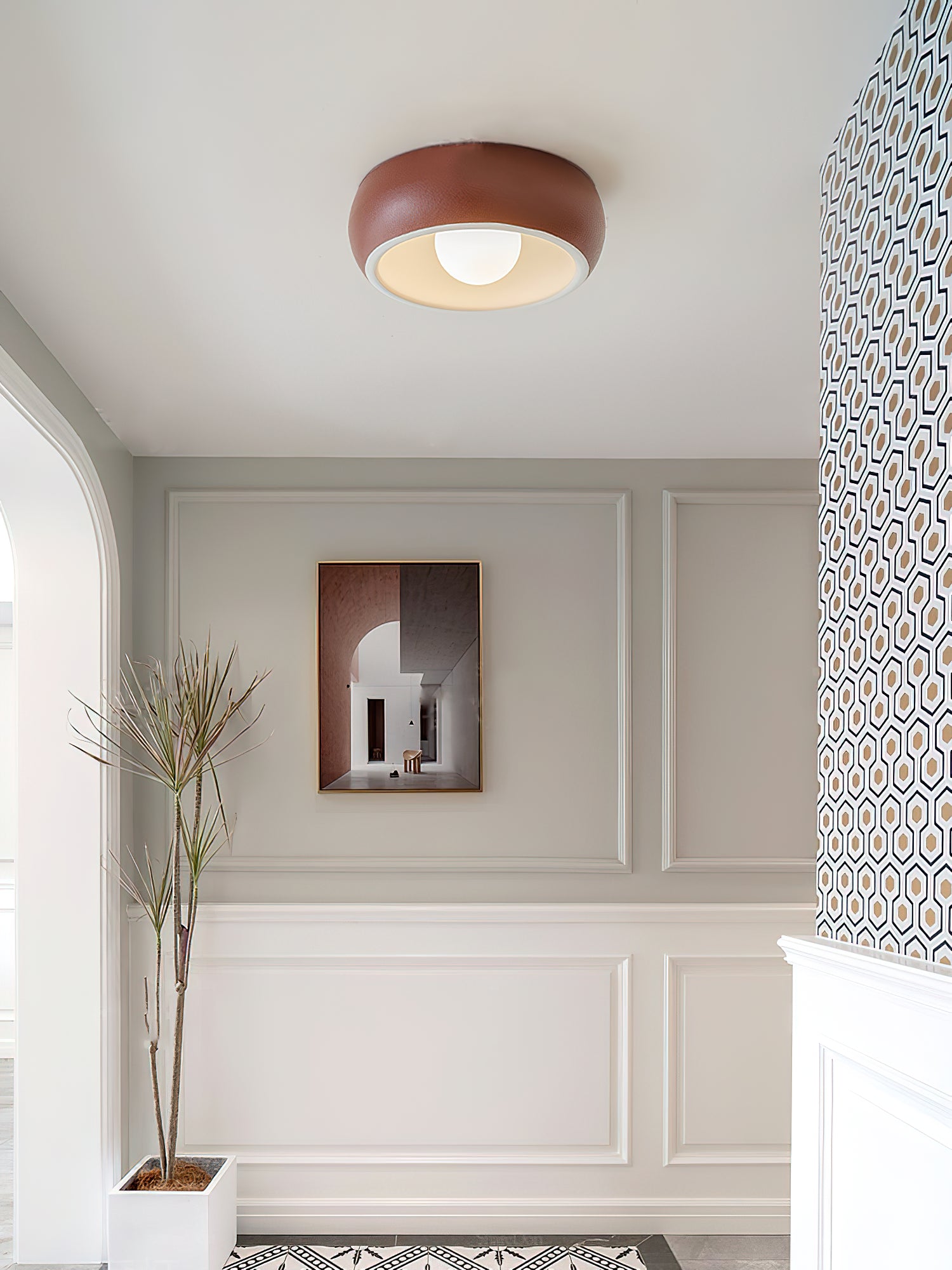 Modern Louis Round Ceiling Light Fixture - Brushed Nickel Finish, 16 Inch Flush Mount LED Light for Bedroom, Living Room, Kitchen & Hallway - Energy Efficient Home Lighting Solution