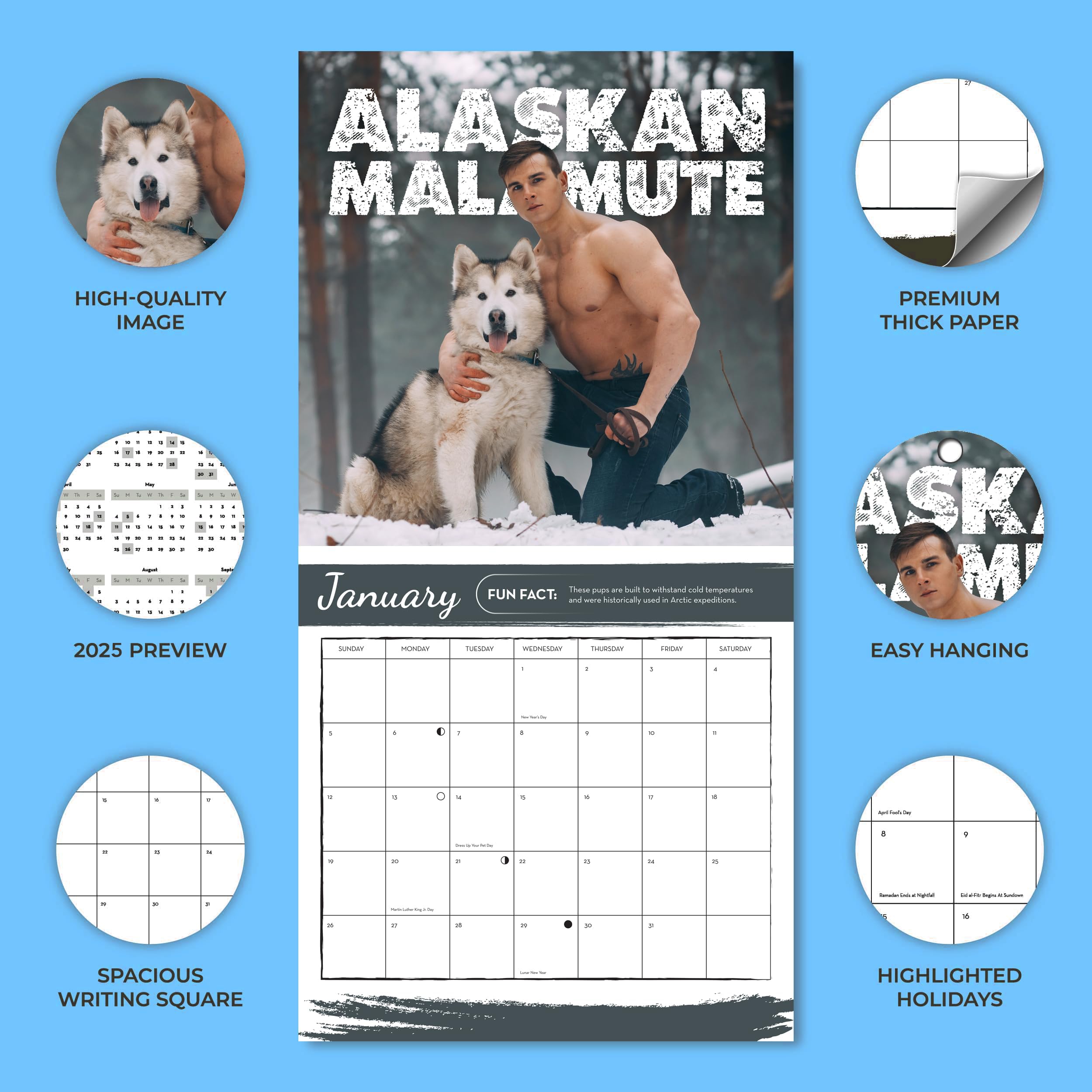 Funny 2025 Hot Guys & Dogs Wall Calendar - 12
