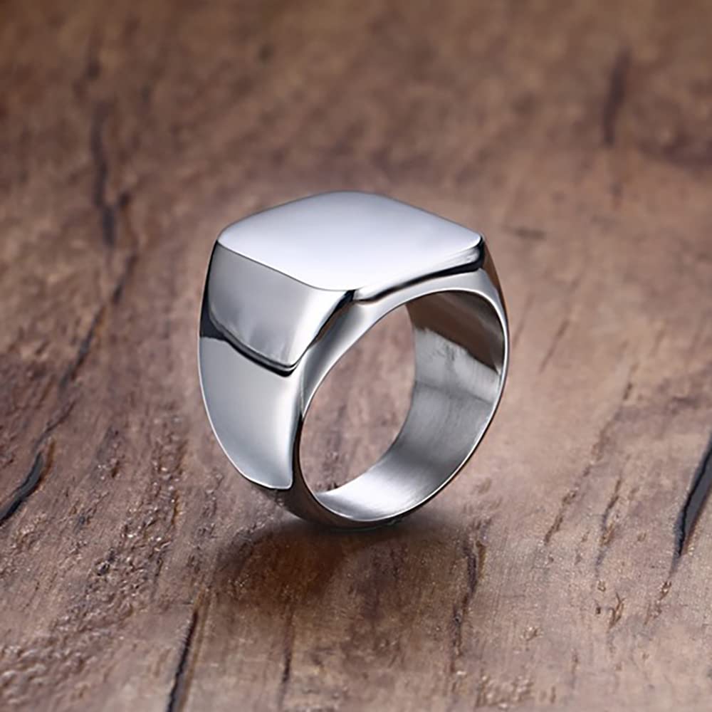 VQYSKO Stainless Steel Signet Rings for Men & Women - Solid Polished Biker Ring in Silver, Gold & Black | Perfect Gift for Dad, Boyfriend & Loved Ones (Sizes 4-15) | Ideal for Weddings, Parties & Everyday Fashion Accessories