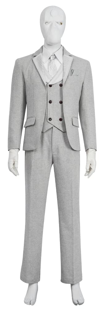 Moon Knight Cosplay Costume for Men - White Mask, Suit & Tie Shirt | Specter Halloween Outfit | Perfect for Comic Con, Halloween Parties & Marvel Themed Events