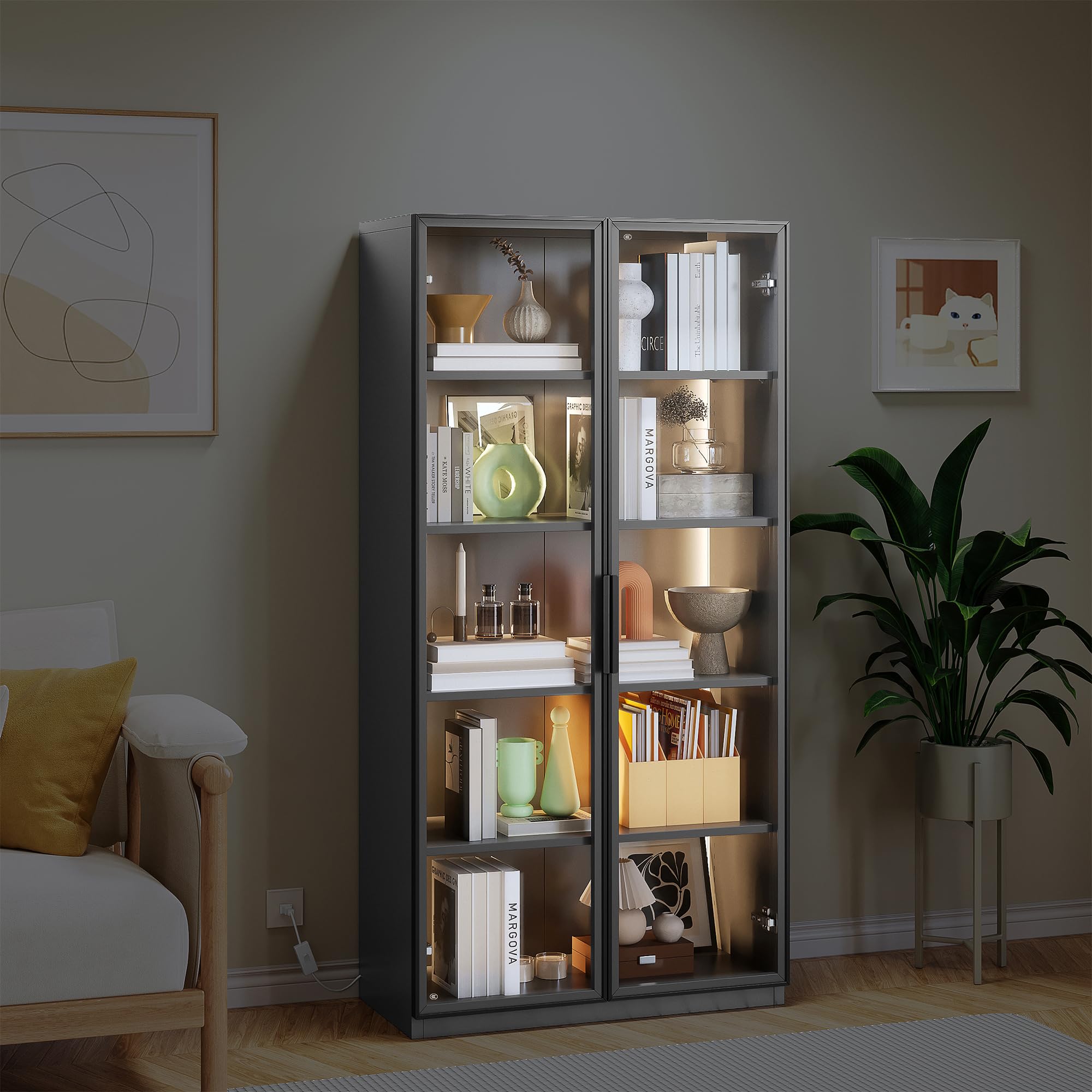 Glass Door Display Cabinet with LED Lights - 63