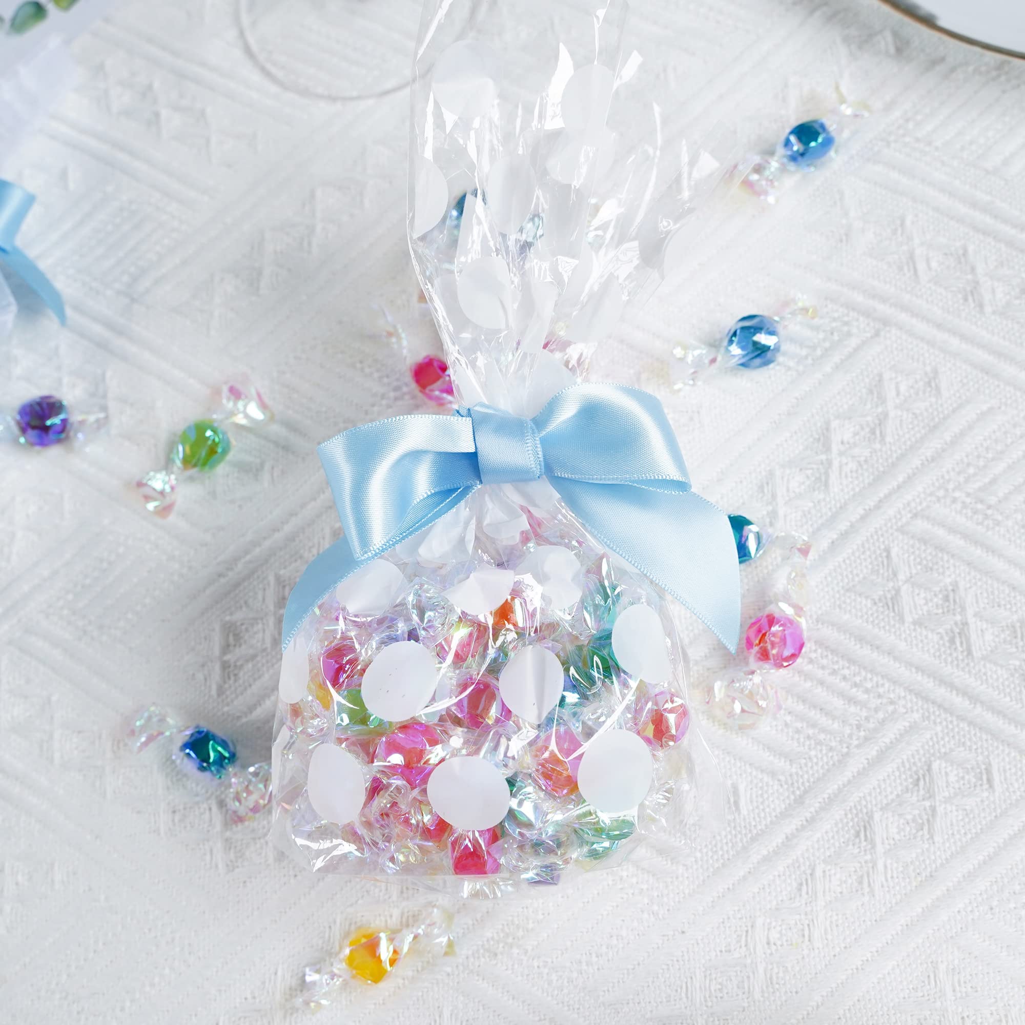 AIMUDI 3.5 Inch Light Blue Satin Ribbon Bows - 50 Pre-Tied Baby Shower Bows for Gift Wrapping, Wedding Favors, Gender Reveal, Birthday Decorations & Craft Projects - Perfect for Treat Bags, Cake Pops and Party Decor